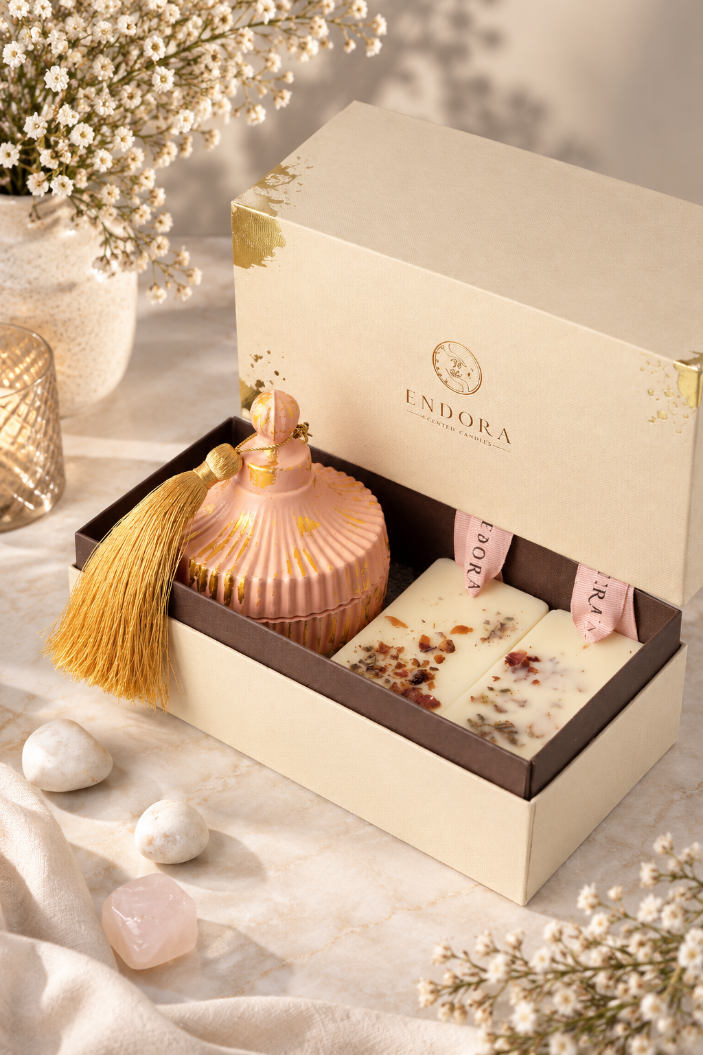 Peach Candy Jar Tassel Candle + 2 Scented Wax Tablet