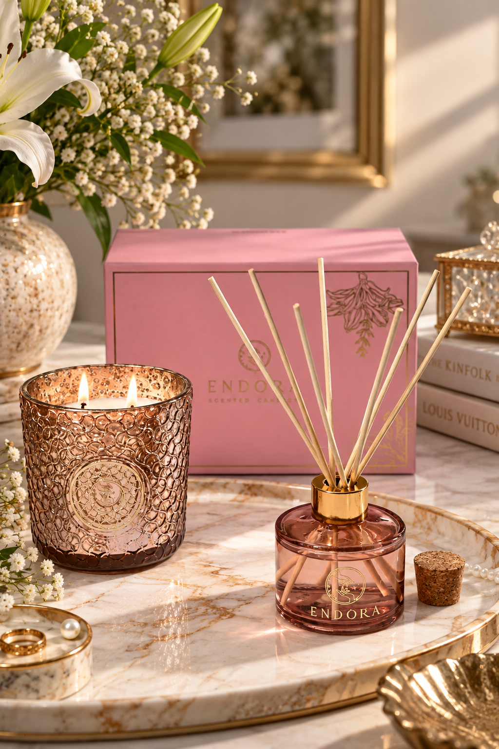 Endora Signature Rosegold candle + Diffuser set