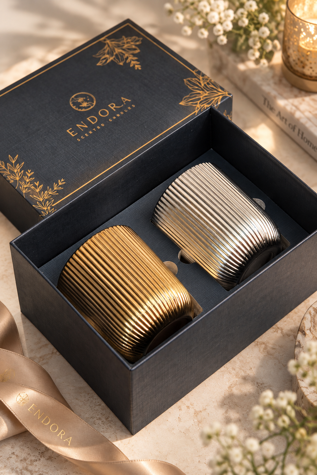 The Grooved Platinum Candle Set of 2