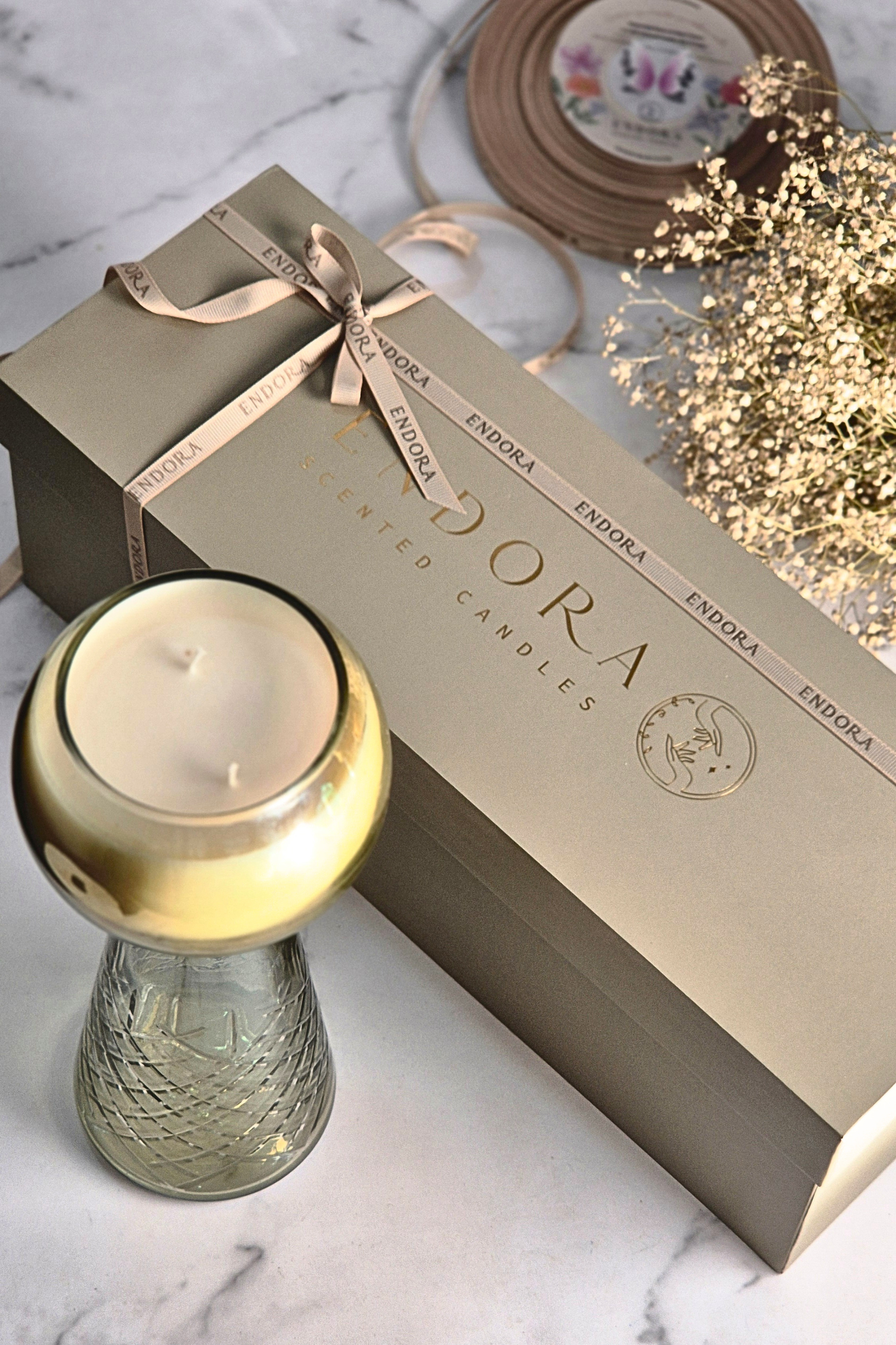 Luxe Luminance Pedestal Candles | Crystal Olive Green Glass