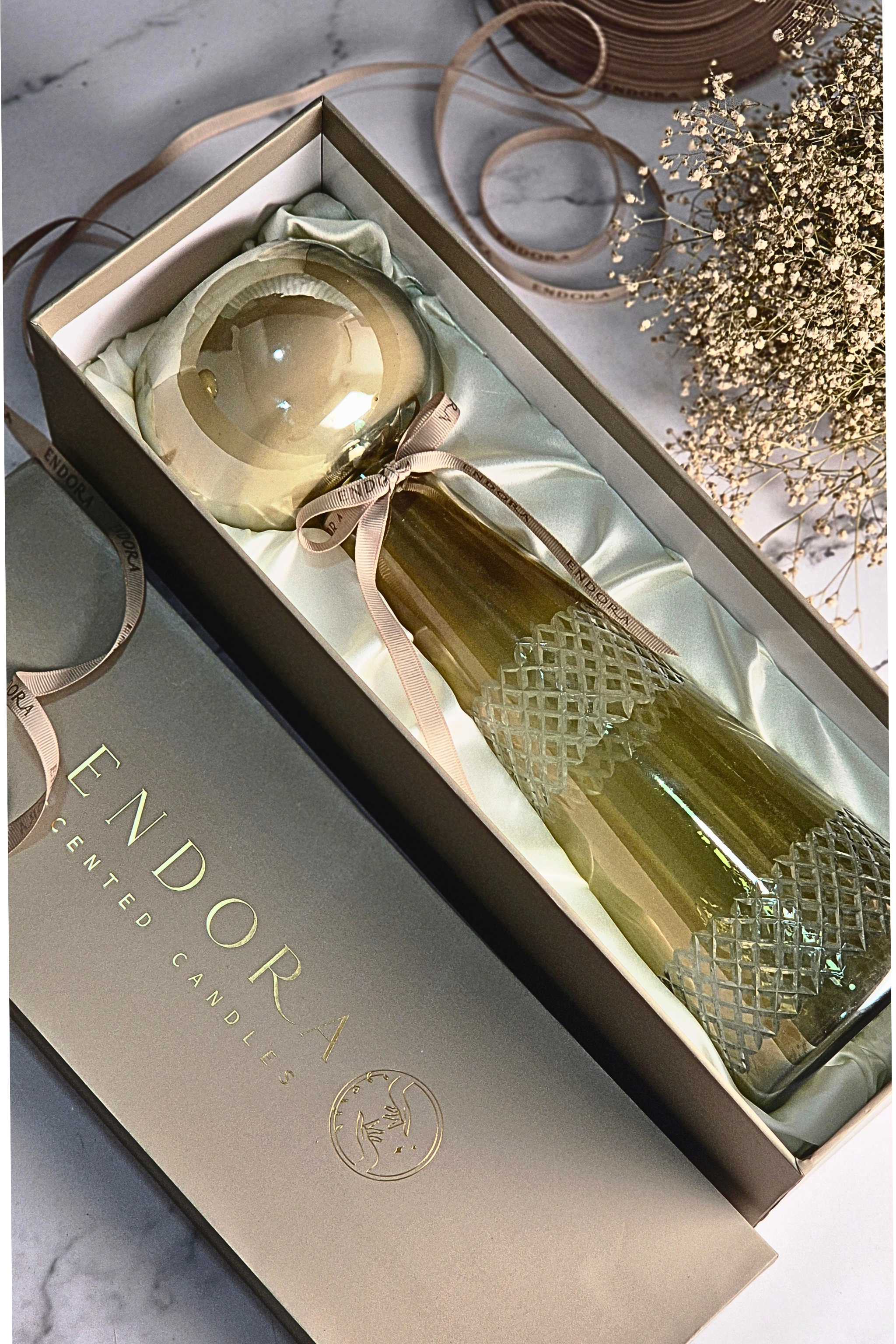 Luxe Luminance Pedestal Candles | Crystal Olive Green Glass
