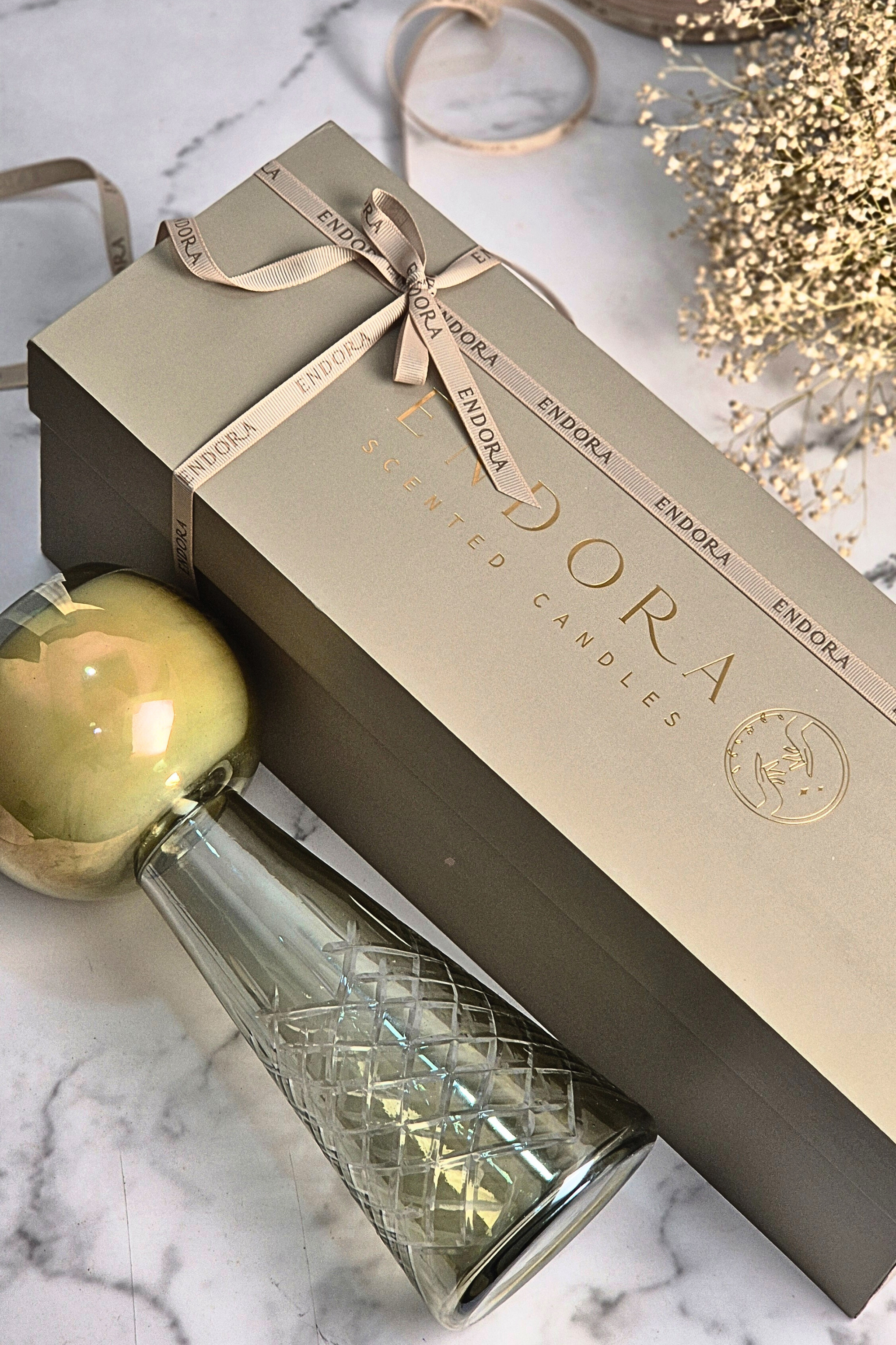 Luxe Luminance Pedestal Candles | Crystal Olive Green Glass