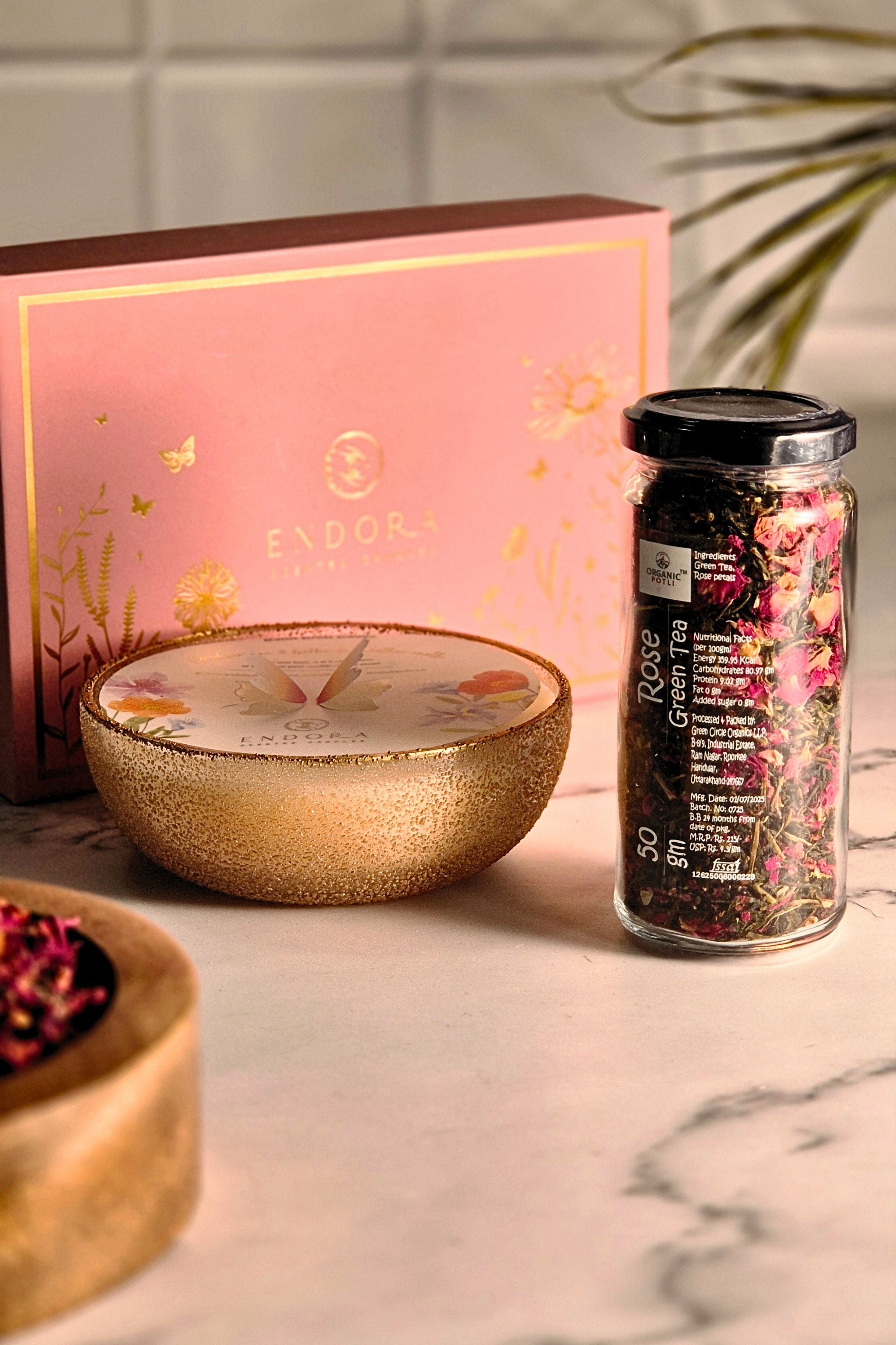 Endora Bloom Box | Rose bowl candle + Rose green tea