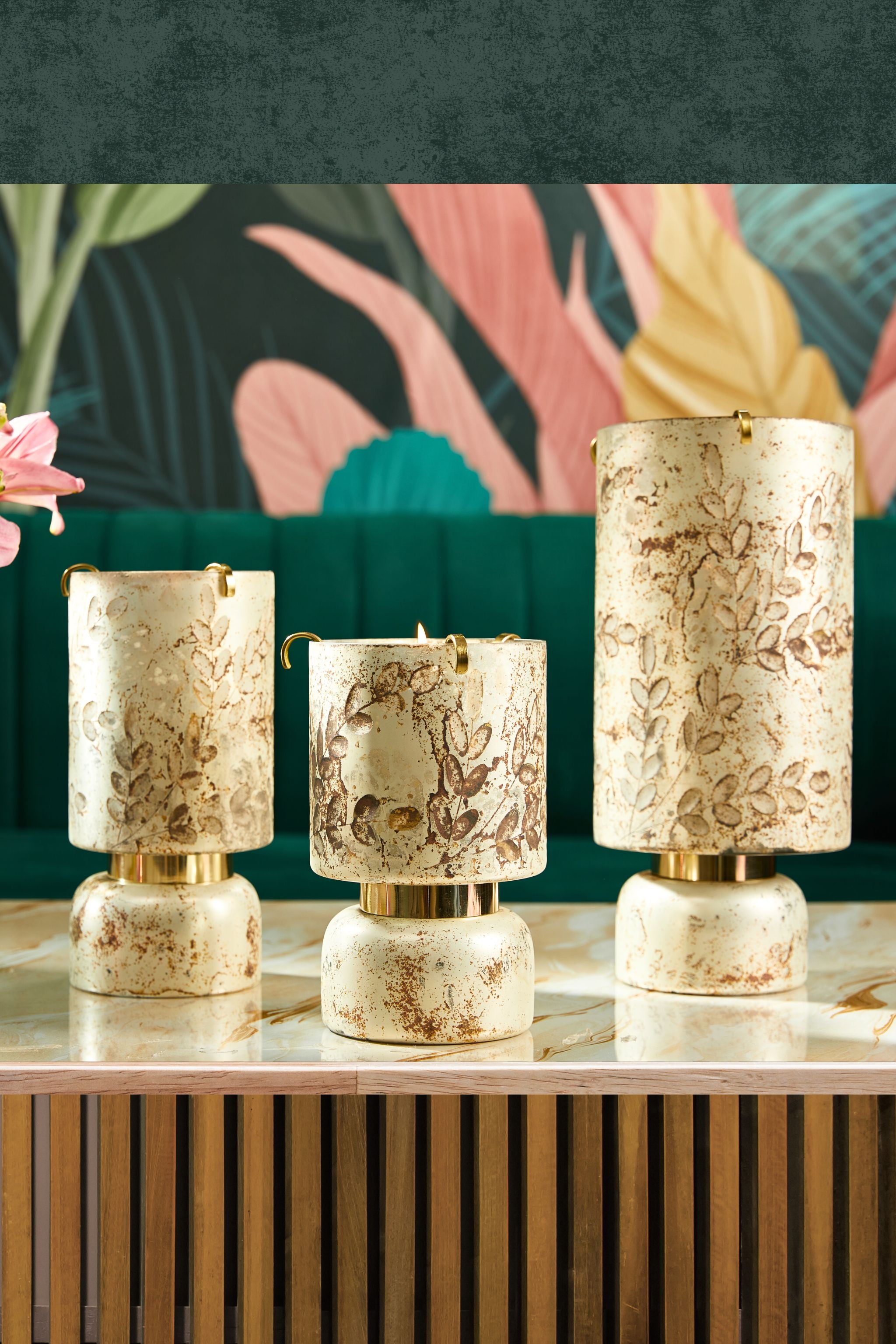 Autumn Pearl Antique Hurricanes | Pillar candle holder