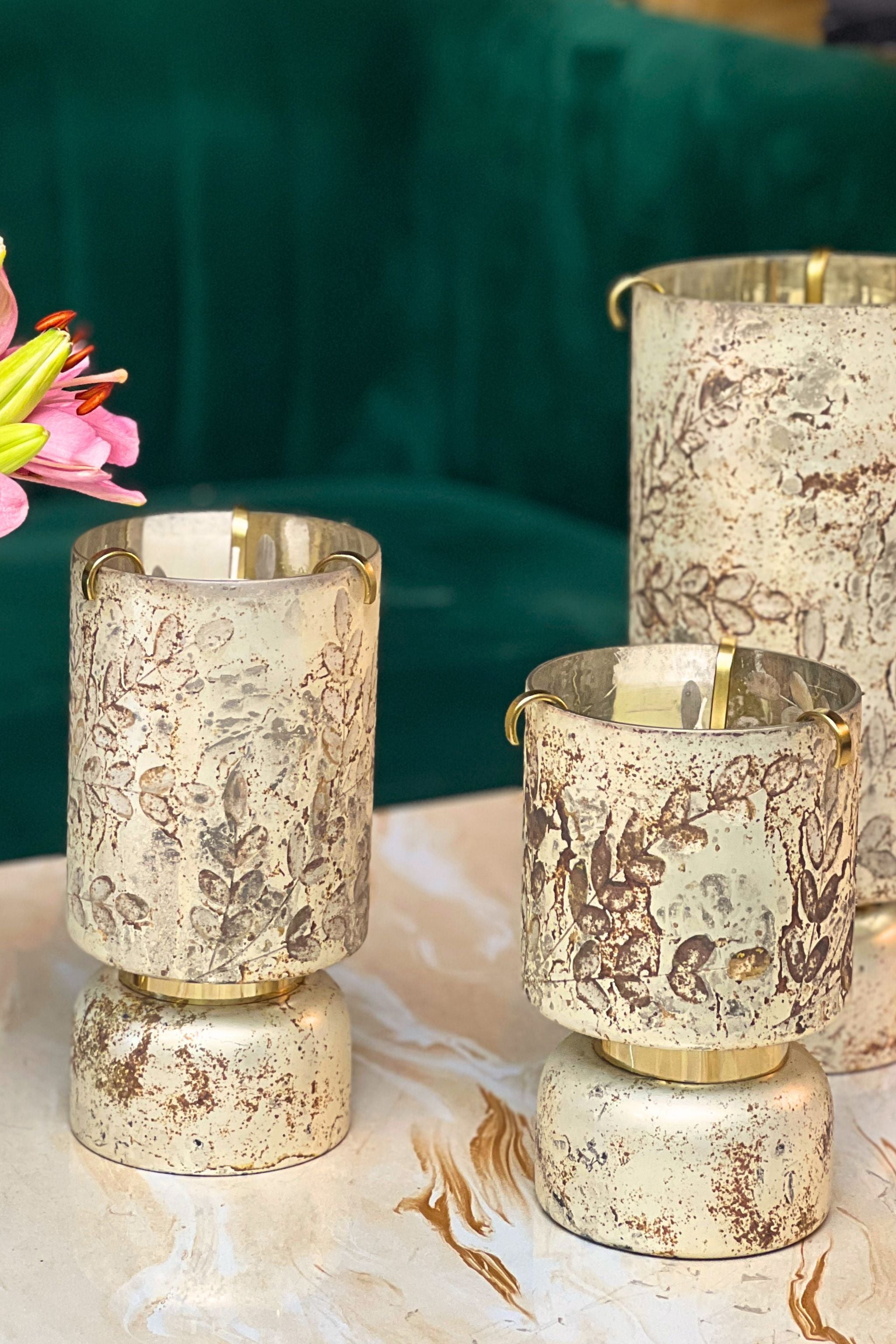 Autumn Pearl Antique Hurricanes | Pillar candle holder