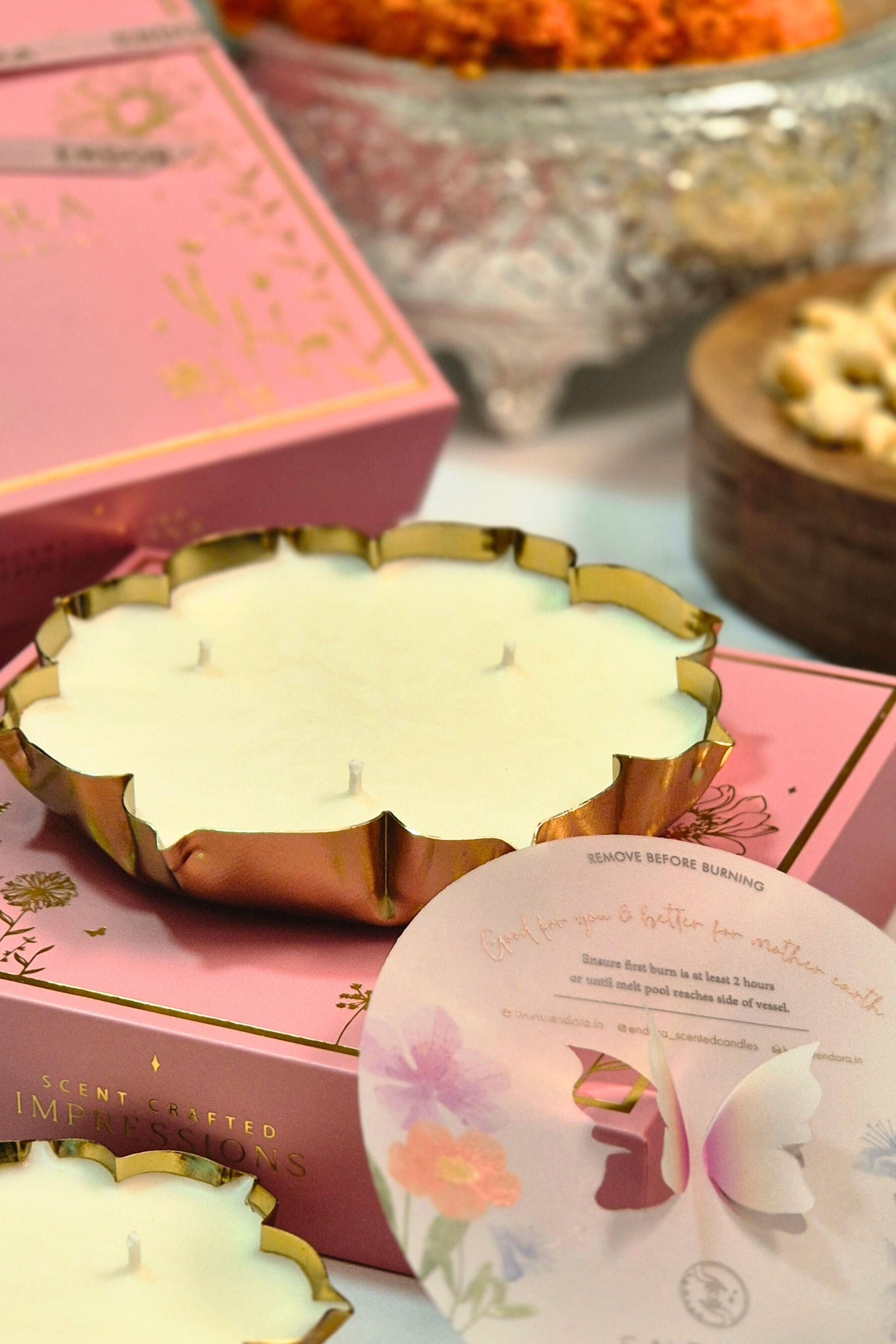 Gold Lotus Metal Urli | Scented Candle