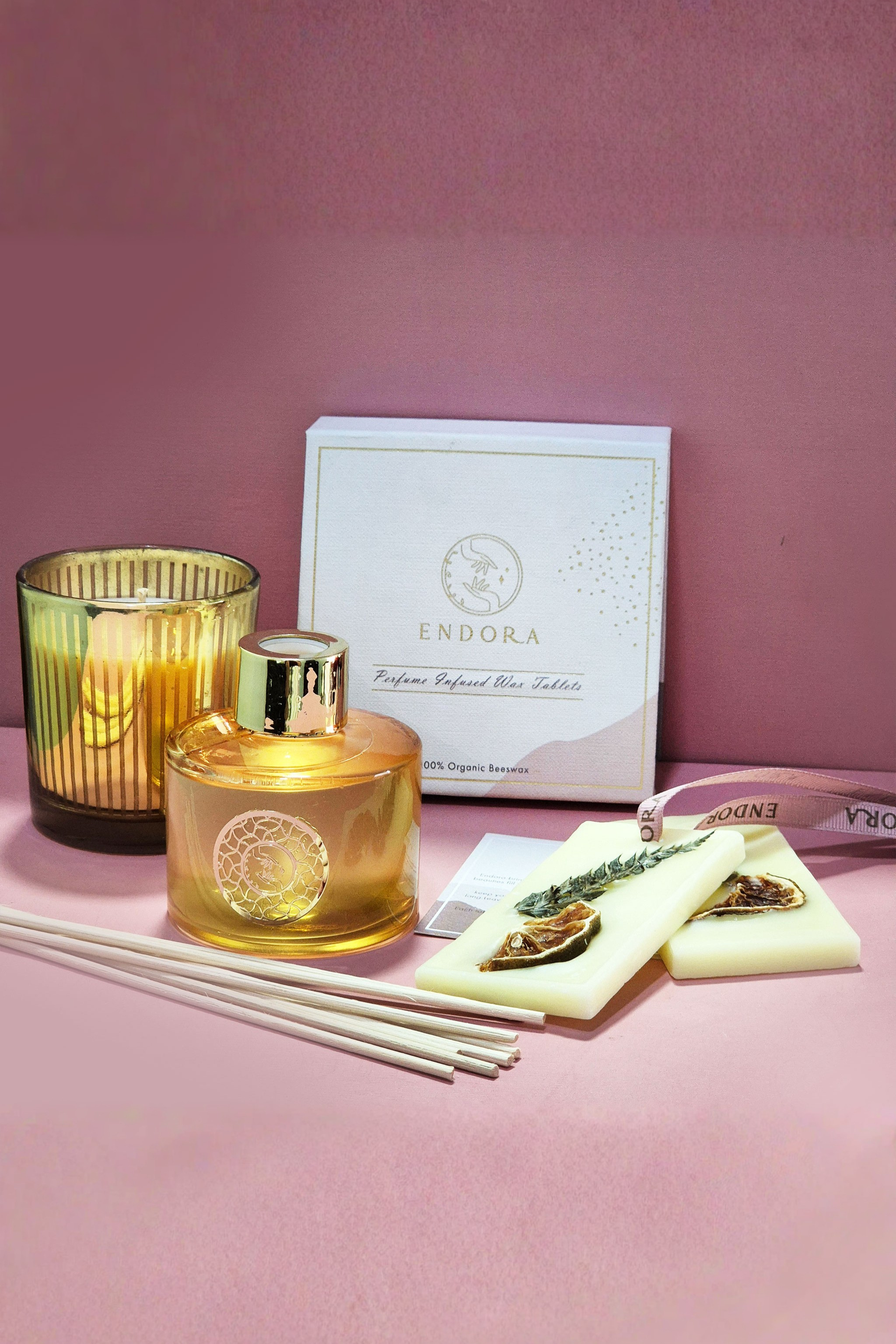 Gold Diffuser + Mercury votive candle + Set Of 2 Wax Tablet