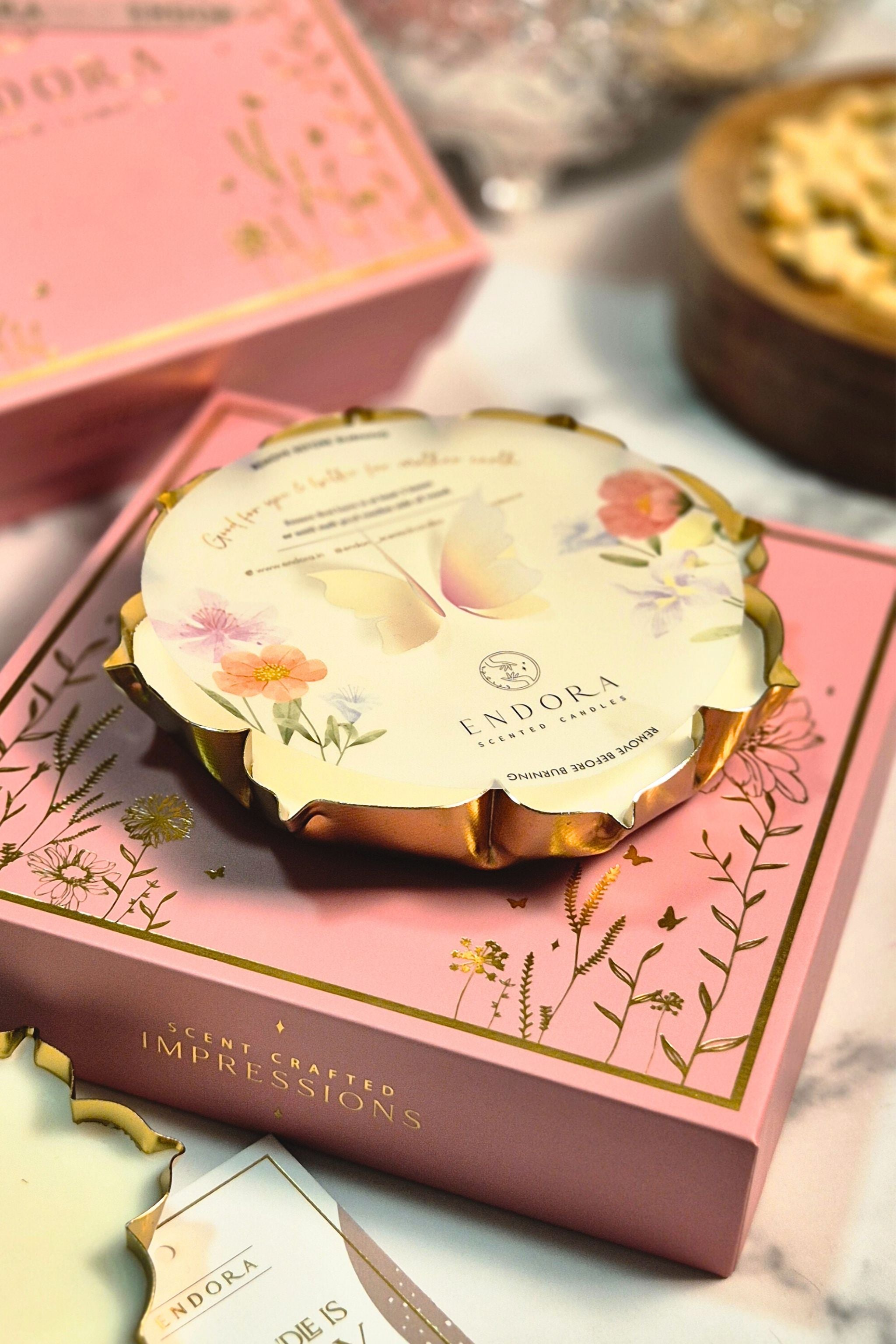 Gold Lotus Metal Urli | Scented Candle