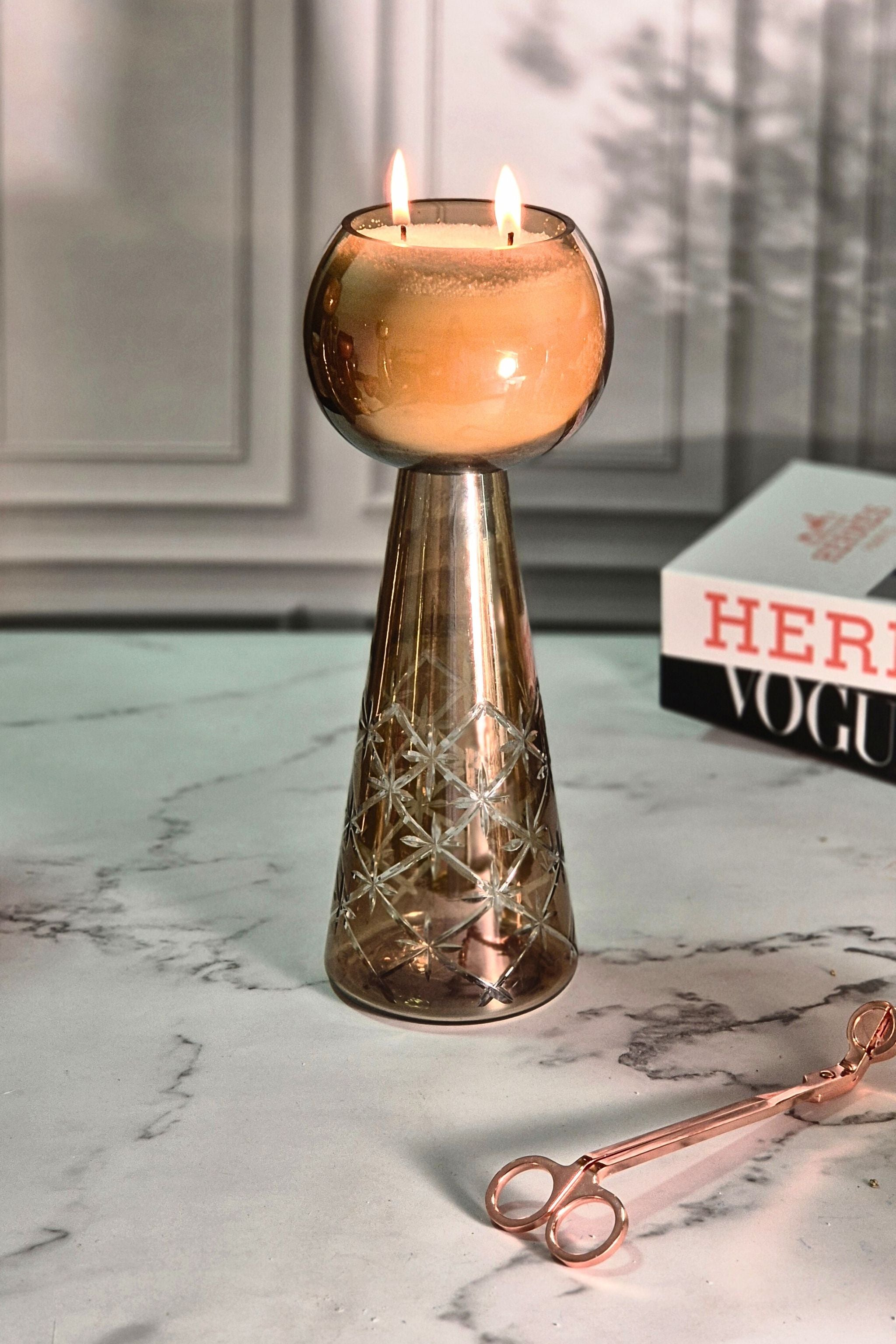 Luxe Luminance Pedestal Candles | Crystal Amber Glass