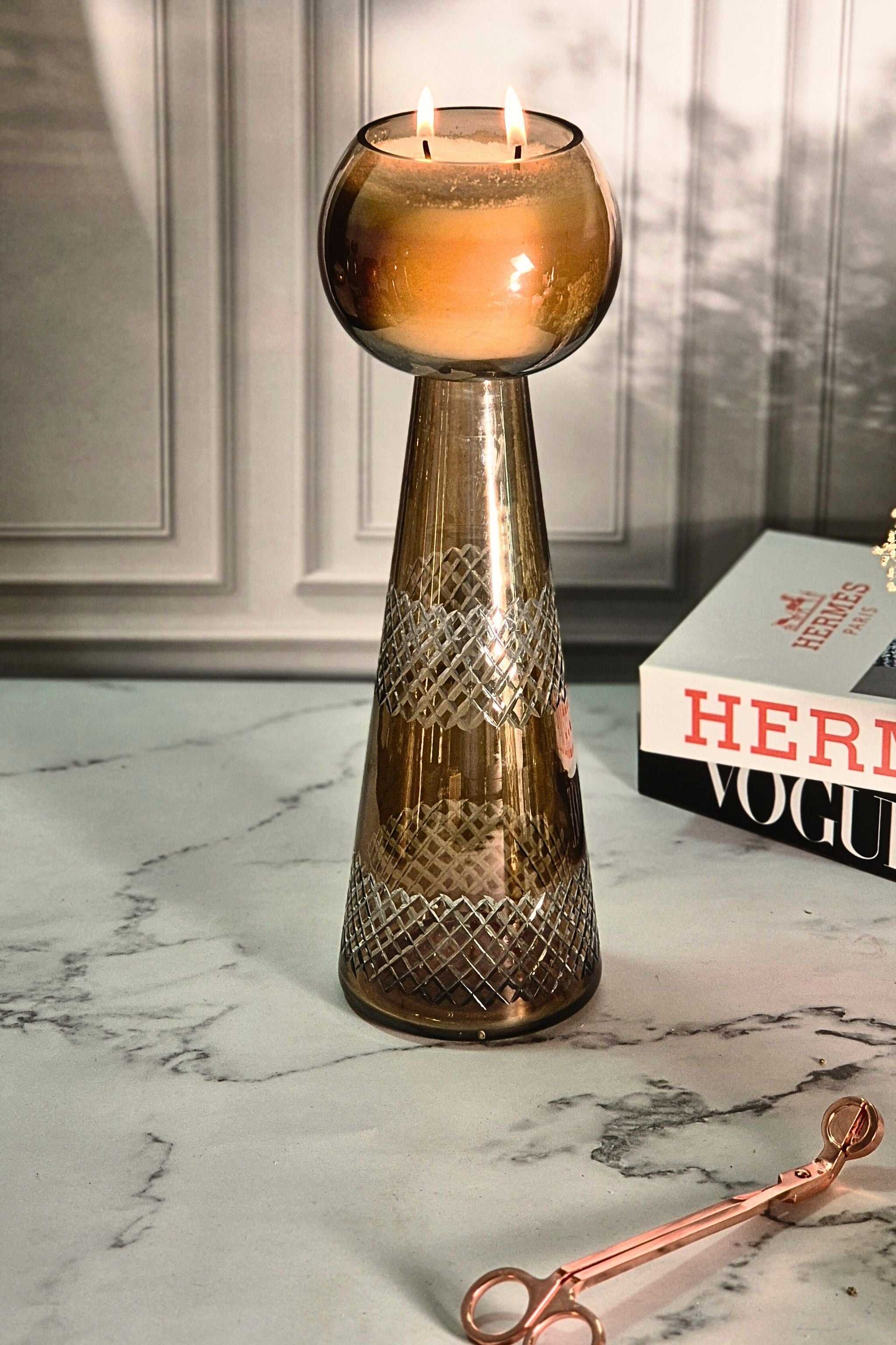 Luxe Luminance Pedestal Candles | Crystal Amber Glass