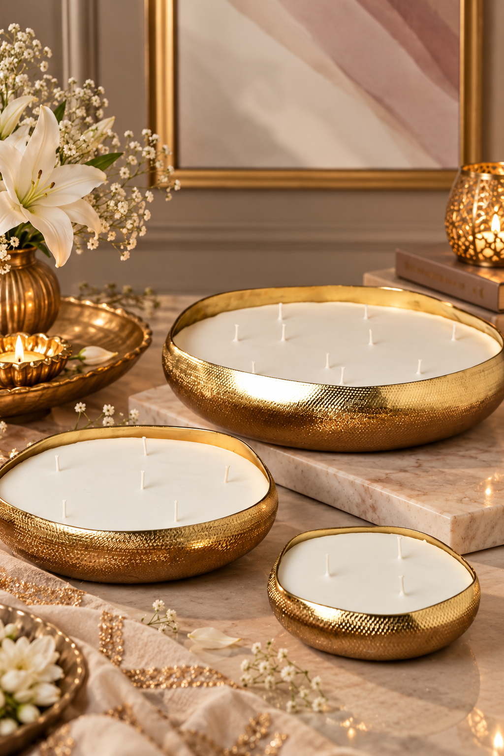 Gold Metal urli | Grainy Texture | Scented Candles