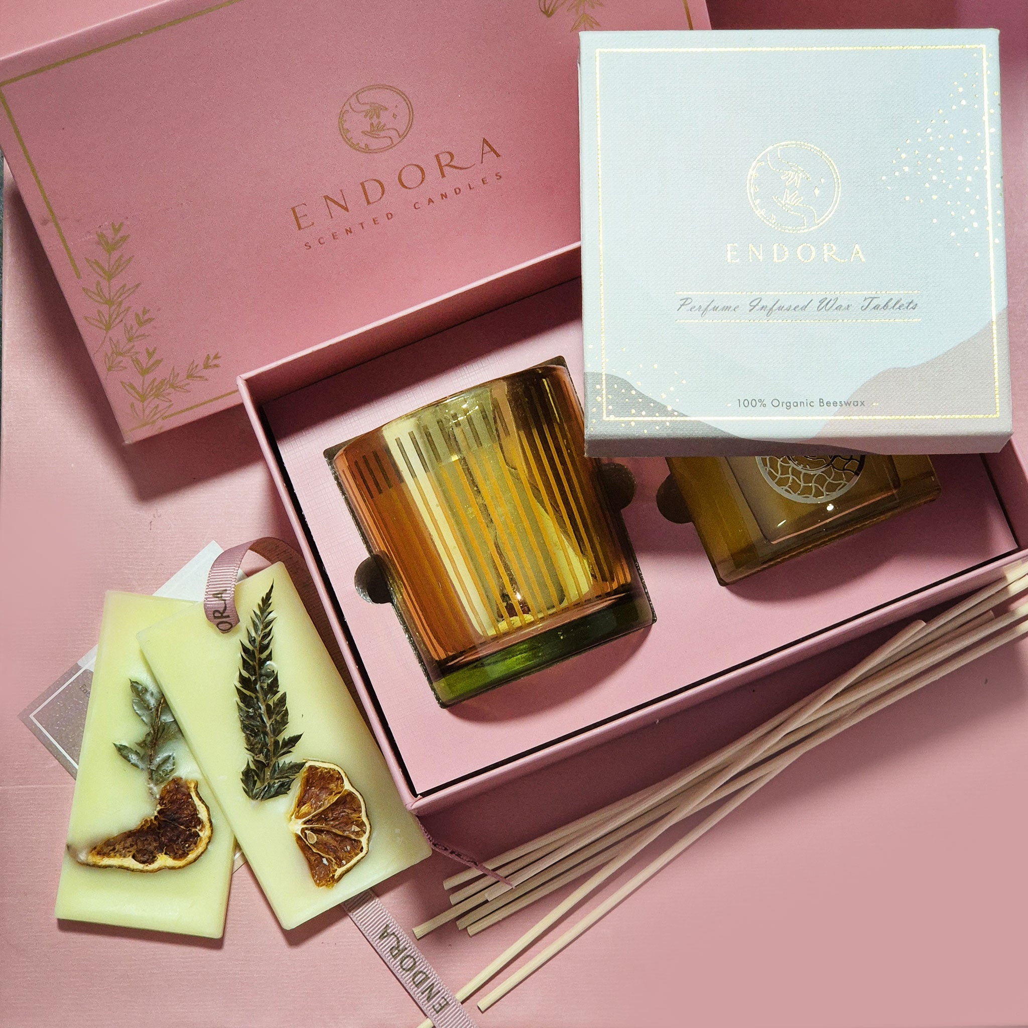 Gold Diffuser + Mercury votive candle + Set Of 2 Wax Tablet