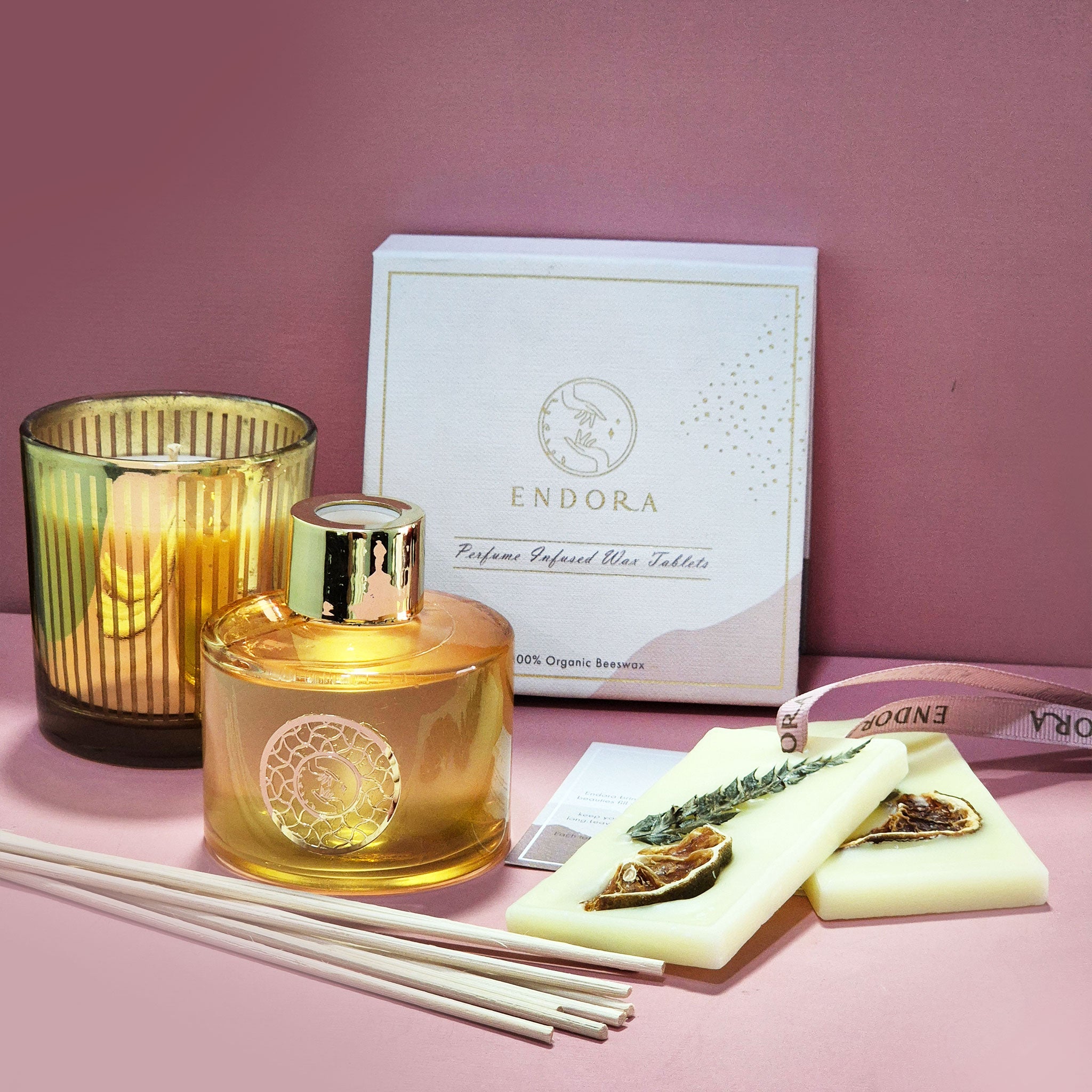 Gold Diffuser + Mercury votive candle + Set Of 2 Wax Tablet