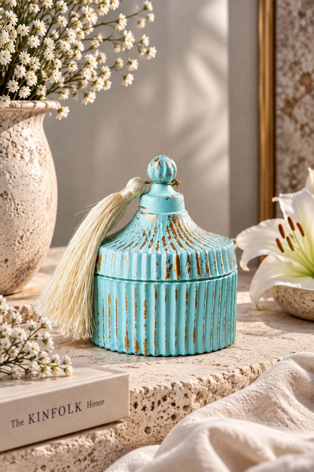 Blue Candy Tassel Jar Candle + 2 Scented Wax Tablets