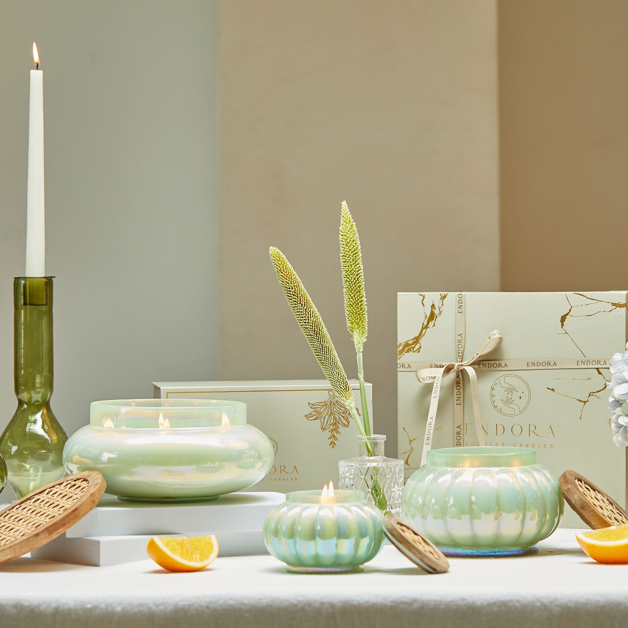 Aquamarine Boho Set of 3 - Lustre Jars with wooden cane lid