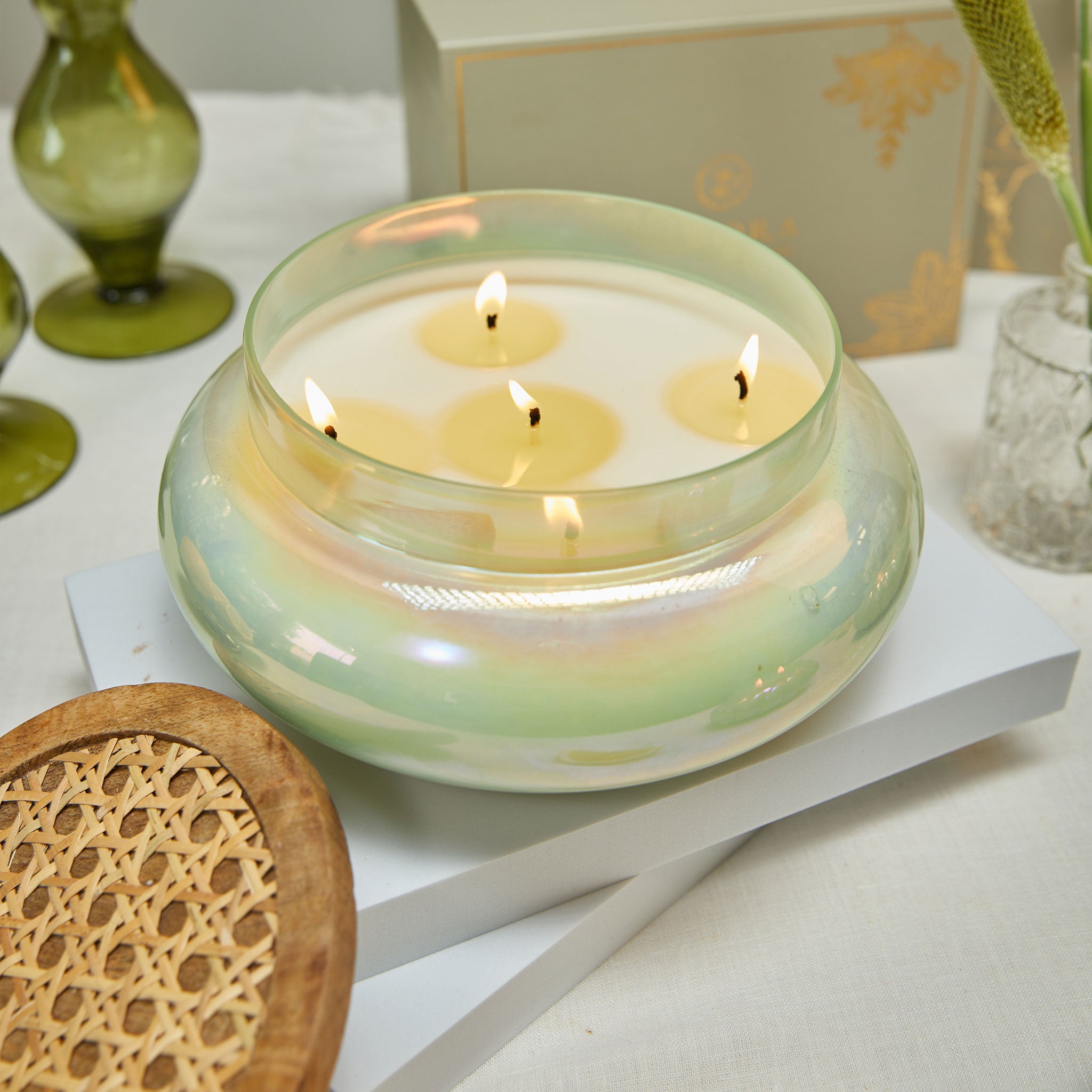 Aquamarine Boho Set of 3 - Lustre Jars with wooden cane lid