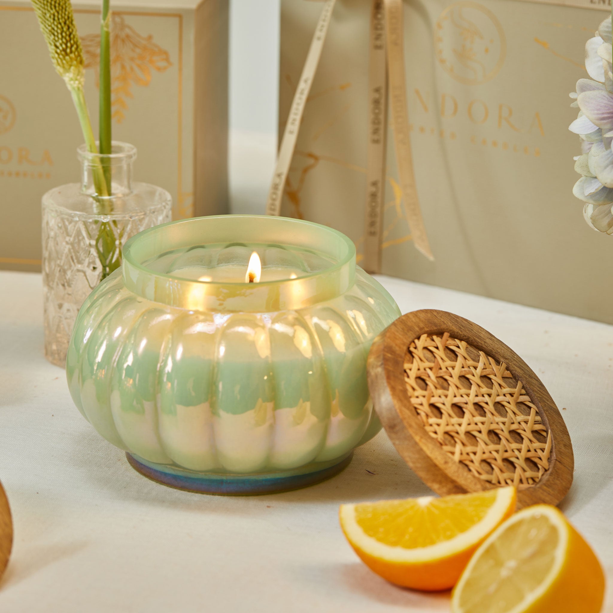 Aquamarine Boho Set of 3 - Lustre Jars with wooden cane lid