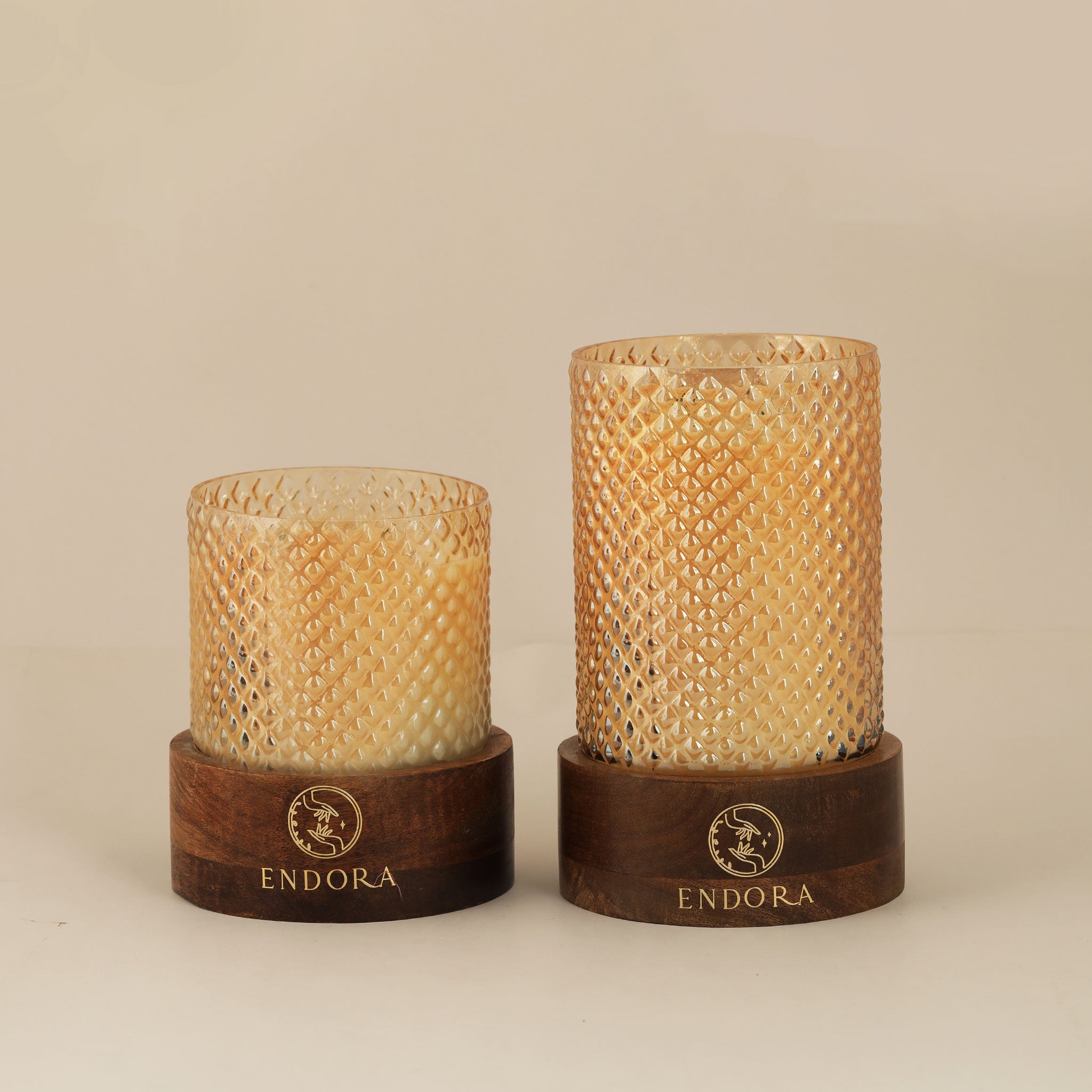 Diamond Cut Wood Base Candles | Set of 3