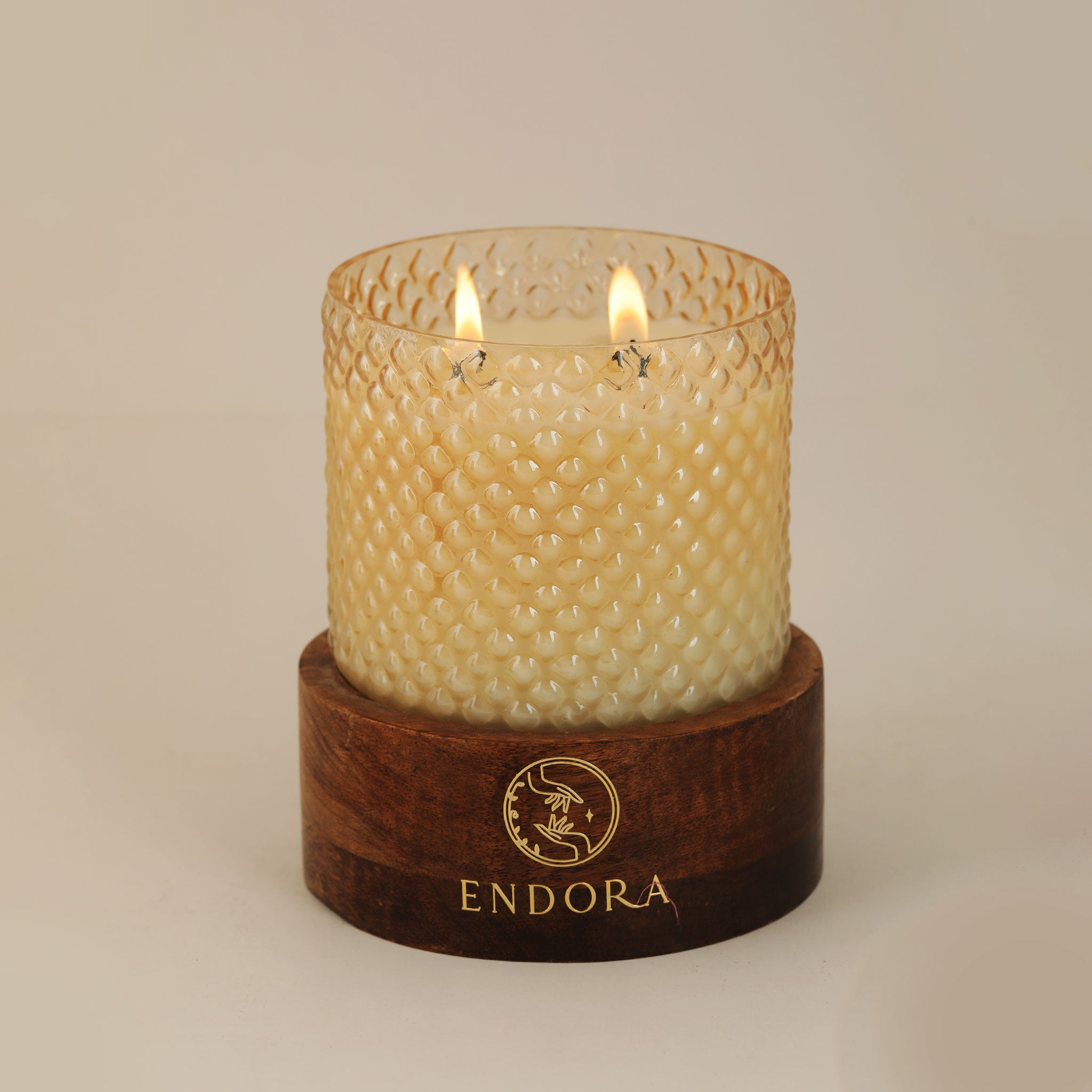 Diamond Cut Wood Base Candles | Set of 3