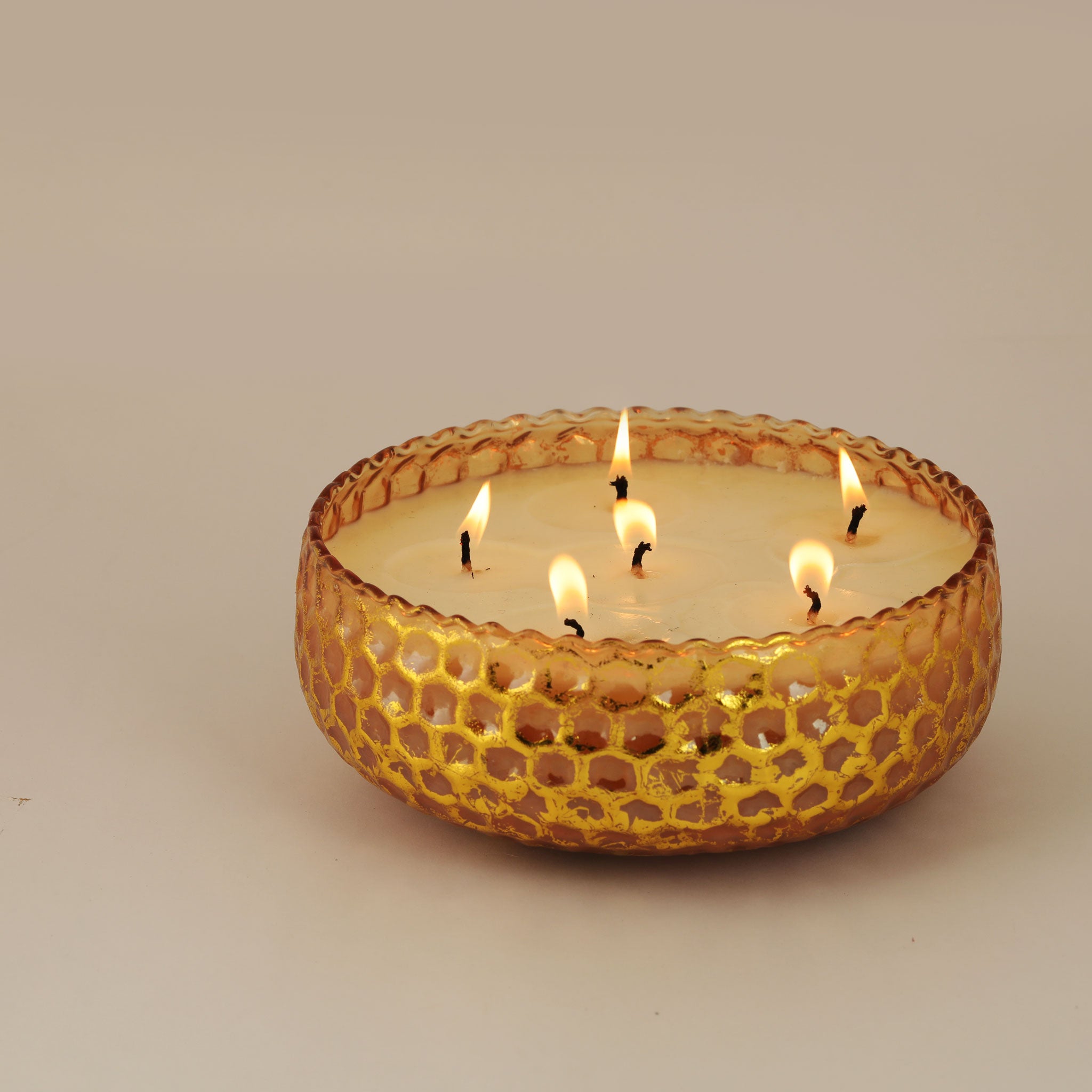 Honey Comb Gold foiled Bowl Candles | Set Of 3