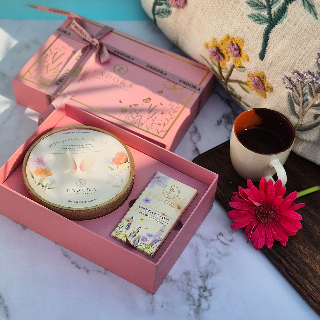 Scent Essential Gift Box (Floral) | 3 Wick Crinkle Bowl | Scented Candles