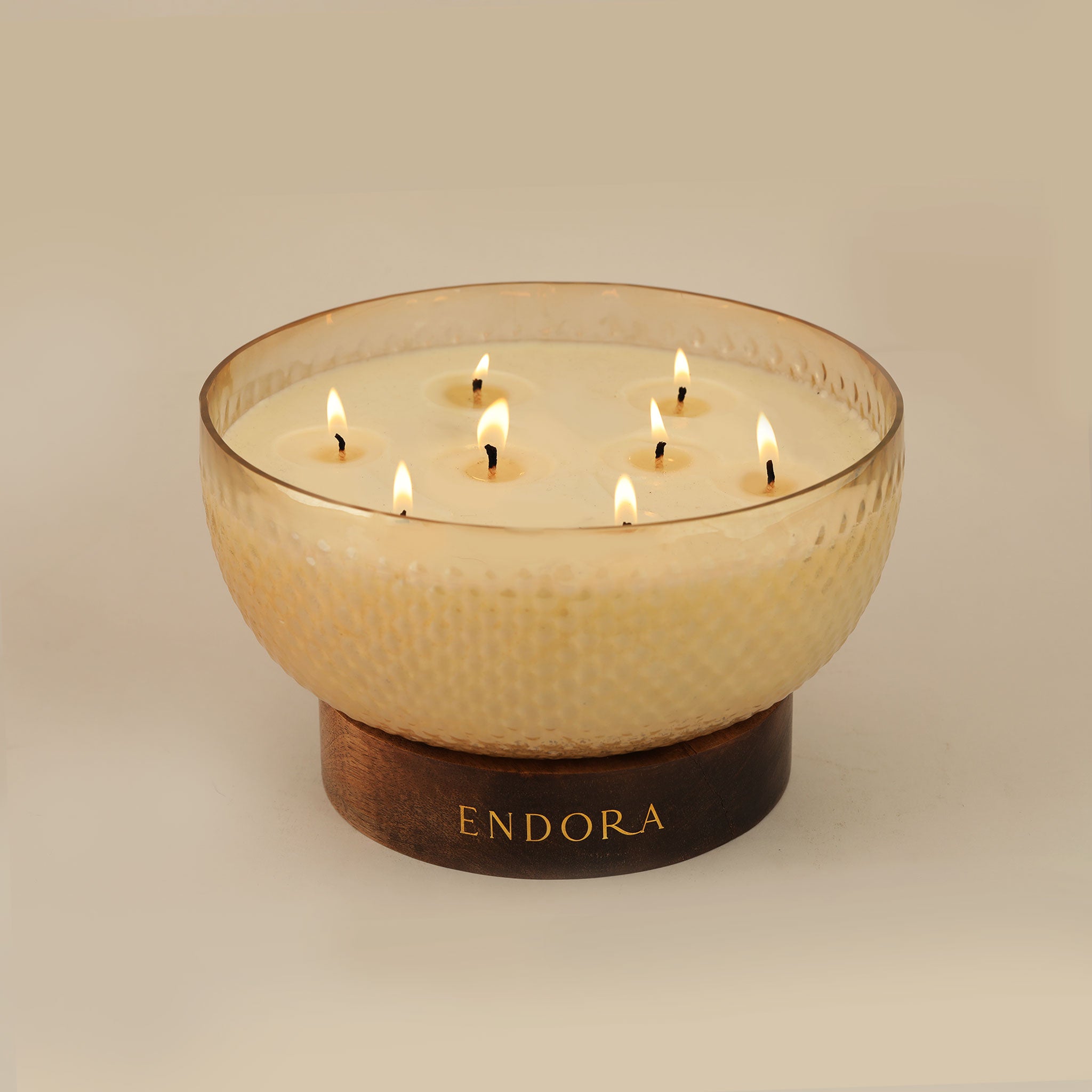 Diamond Cut Wood Base Candles | Set of 3