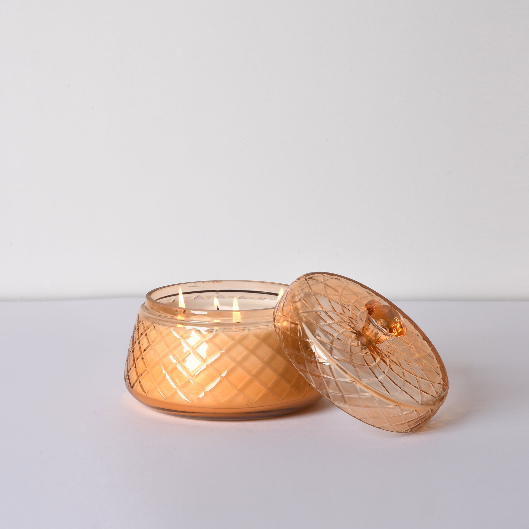 Diamond Knob Lid Jar | Amber