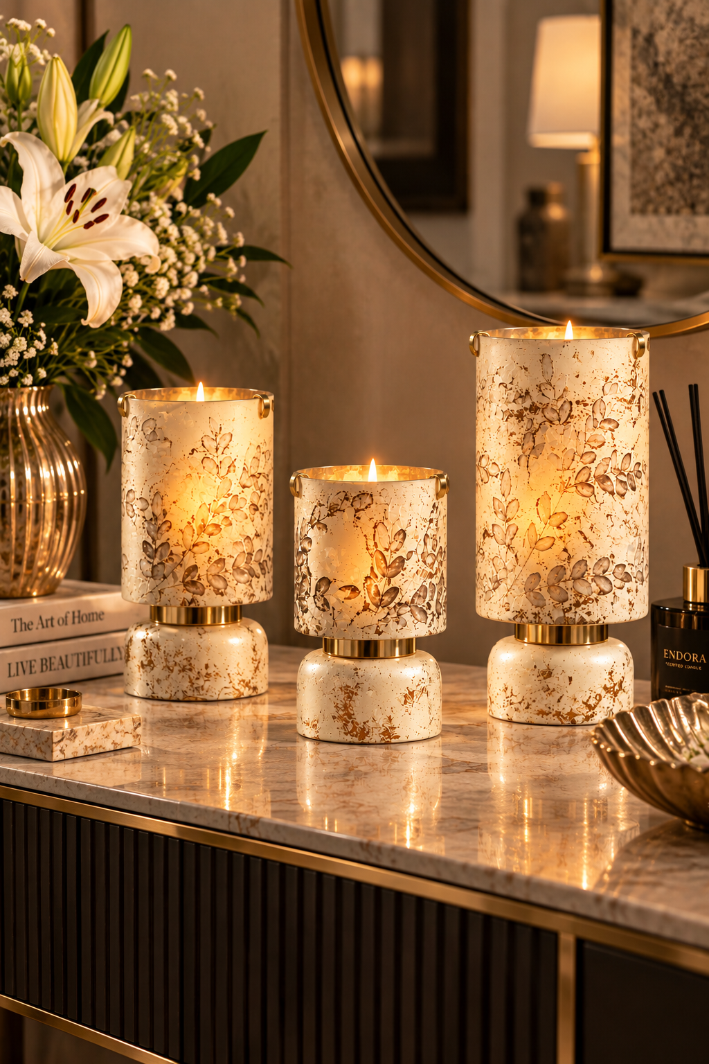 Autumn Pearl Antique Hurricanes | Pillar candle holder