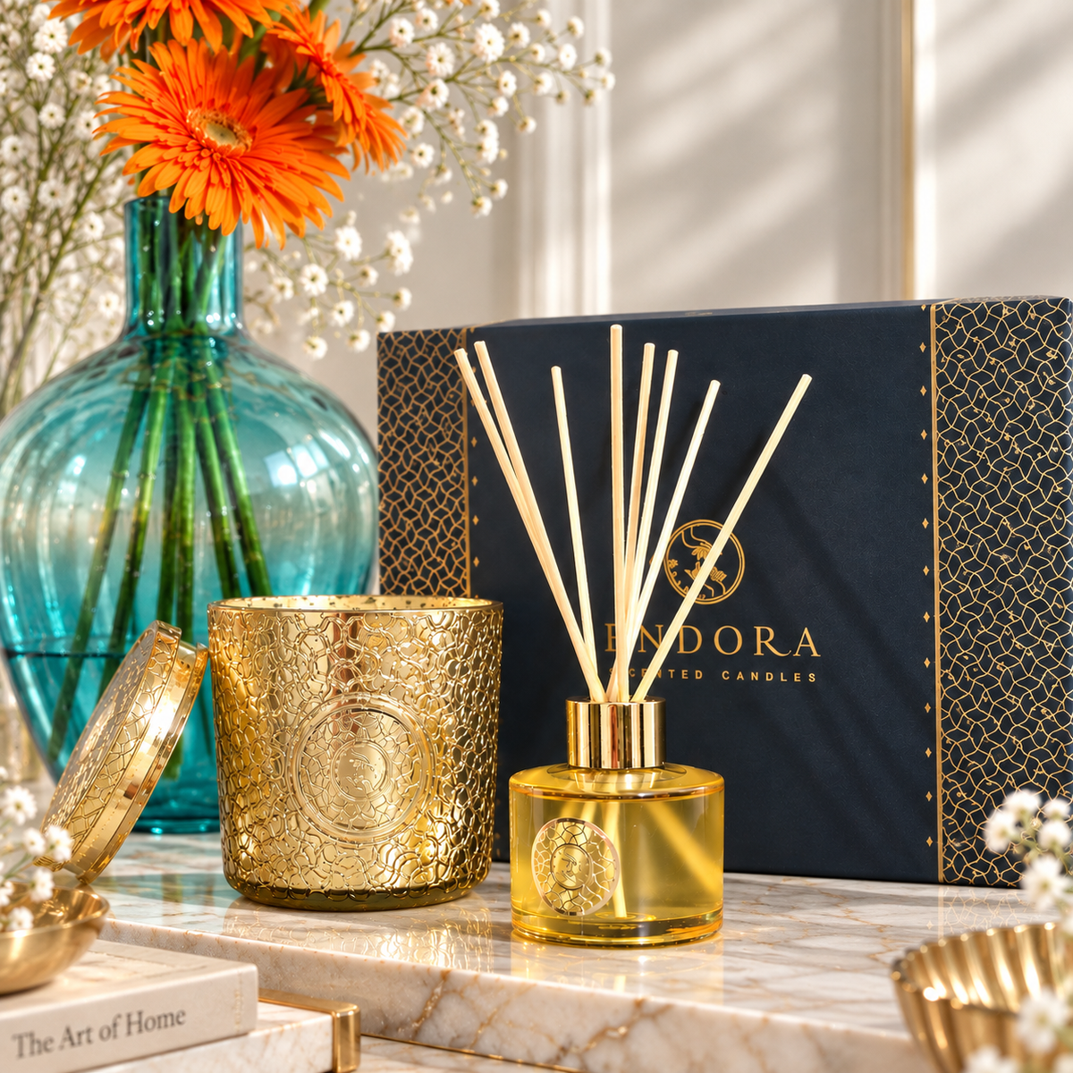 Endora Signature gold candle + Diffuser set