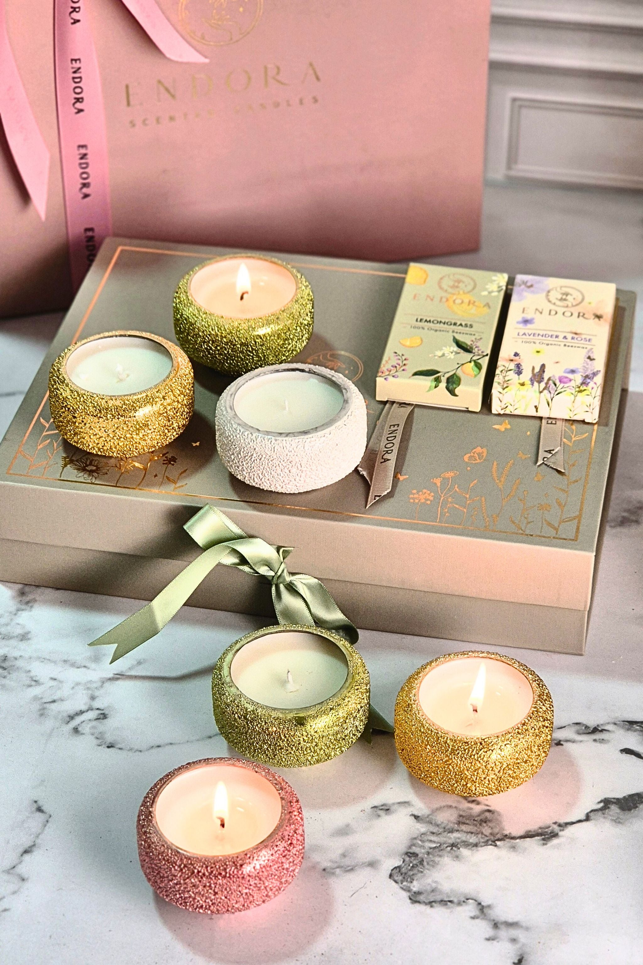 Crinkle Glow Diya Gift Set + 2 Scented Wax Tablets