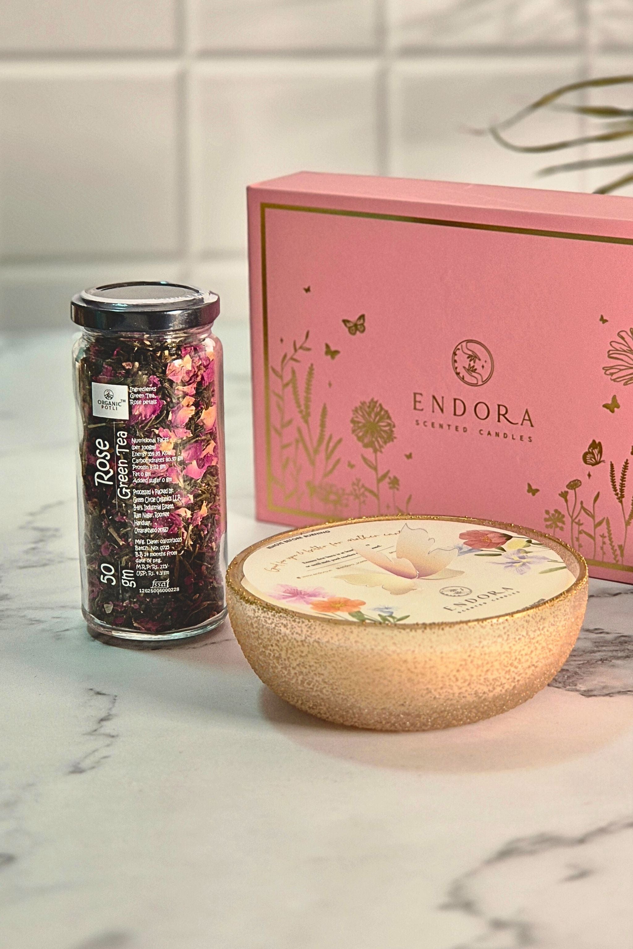 Endora Bloom Box | Rose bowl candle + Rose green tea
