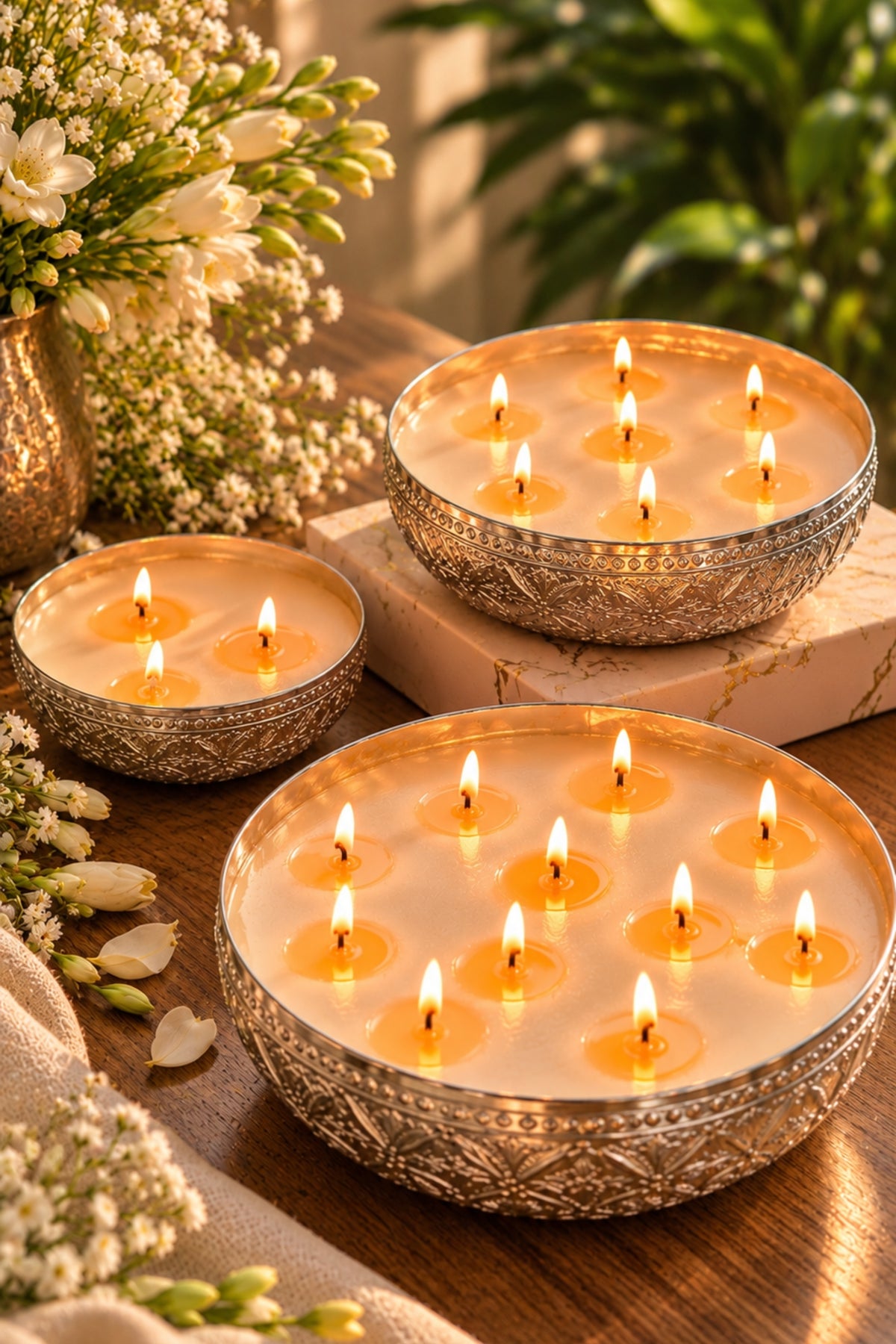 The Noor Collection- Hand Etched Silver Metal Luxury Candles
