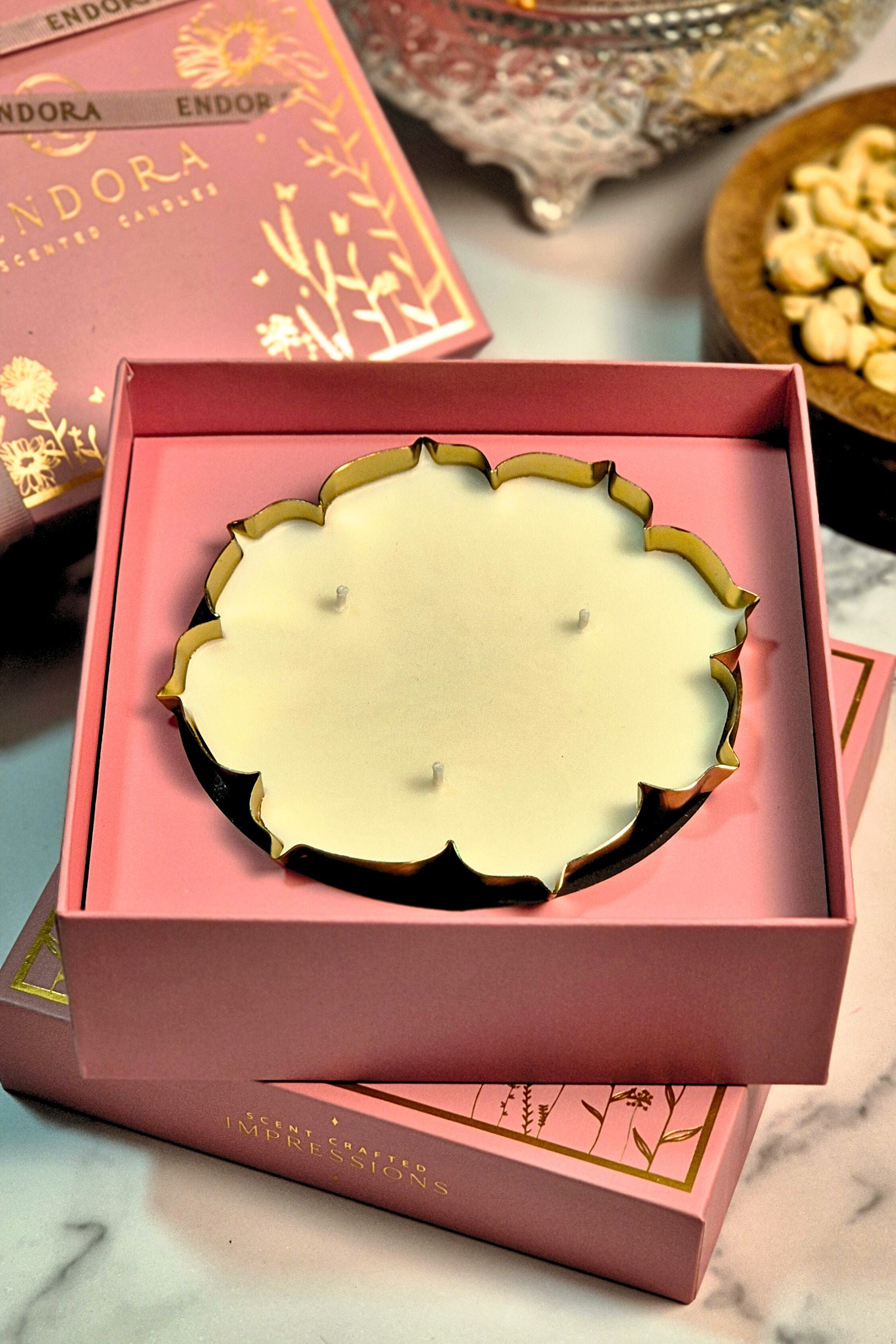 Gold Lotus Metal Urli | Scented Candle