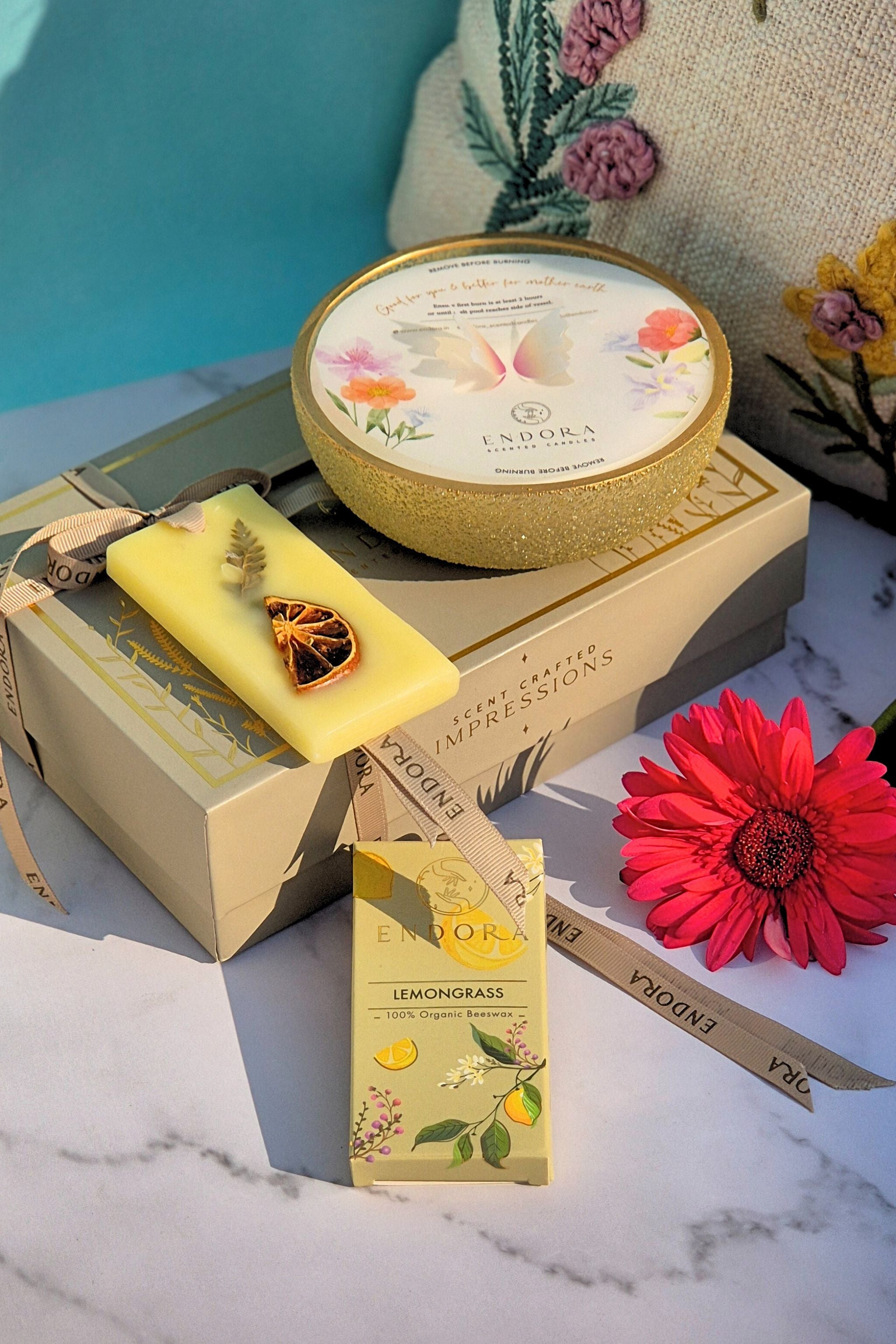Scent Essential Gift Box (Citrus) | 3 Wick Crinkle Bowl | Scented Candles