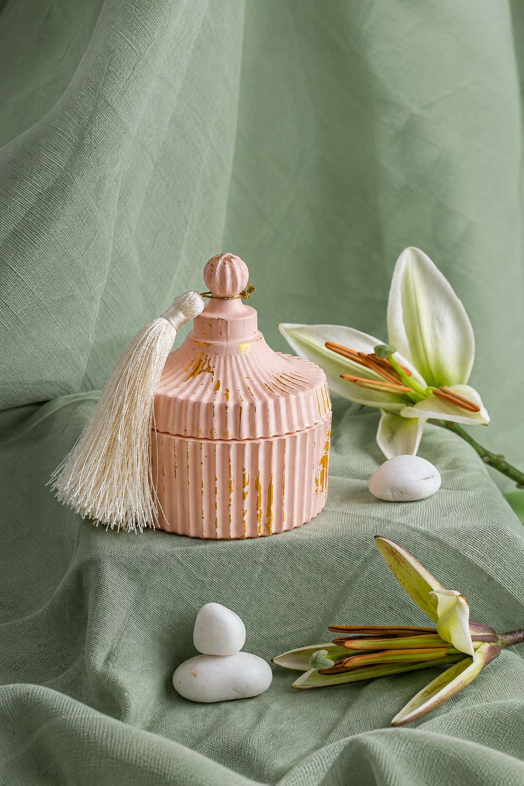 Pink Candy Tassel Jar Candle + 2 Scented Wax Tablets