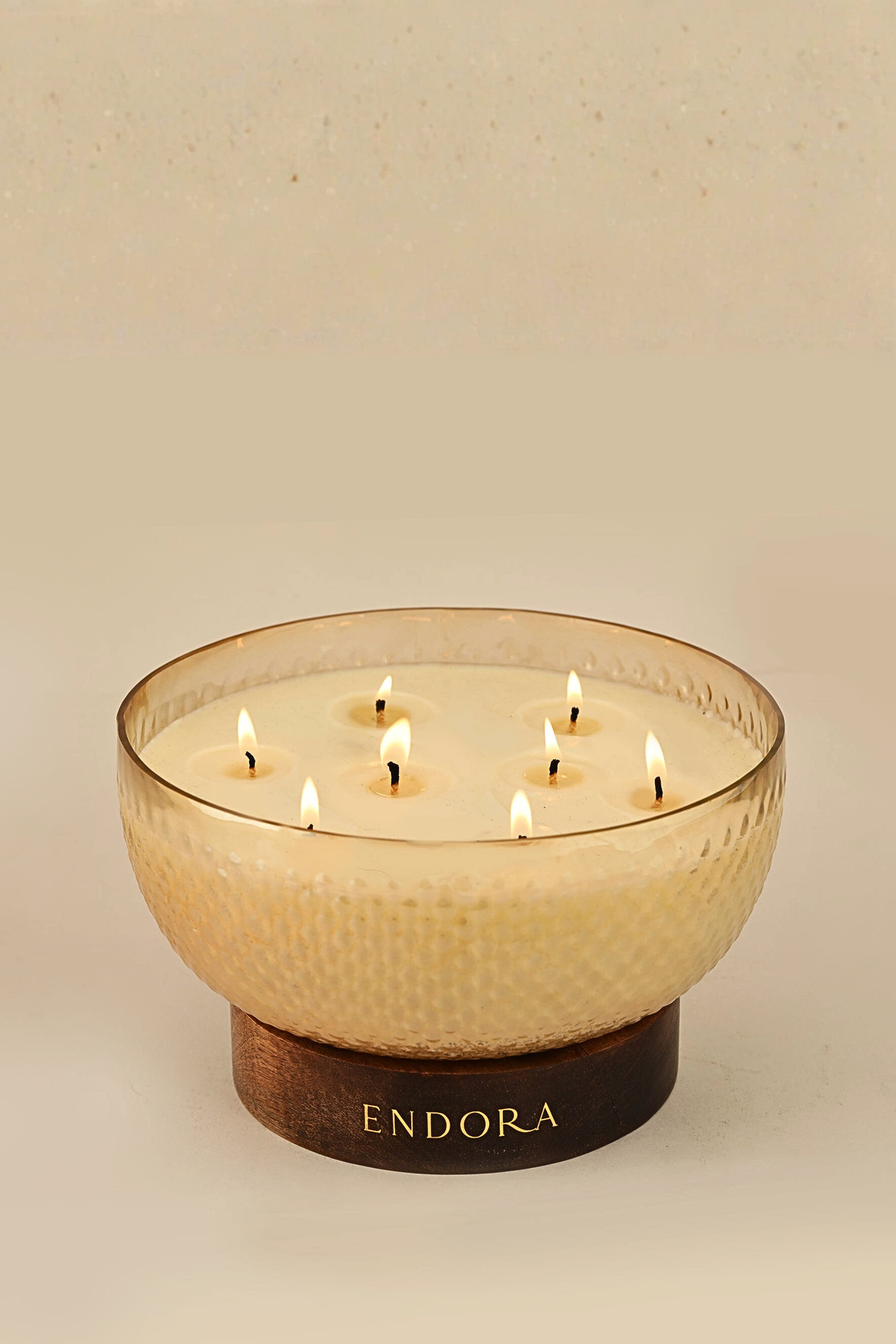 Diamond Cut Wood Base bowl | Scented Candle