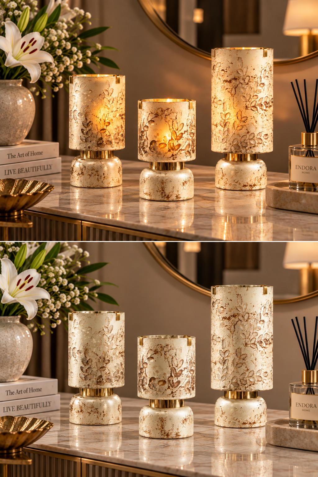 Autumn Pearl Antique Hurricanes | Pillar candle holder