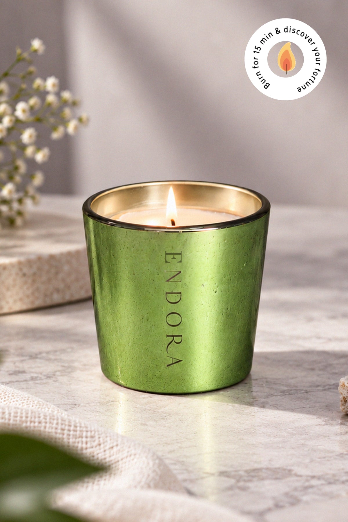 Metalic Green Fortune Candle | Eucalyptus & Basil