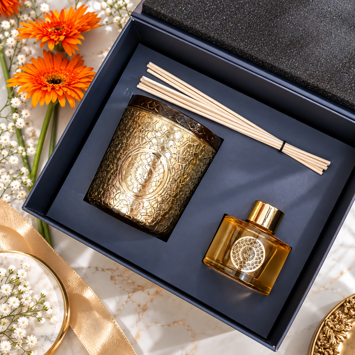 Endora Signature gold candle + Diffuser set