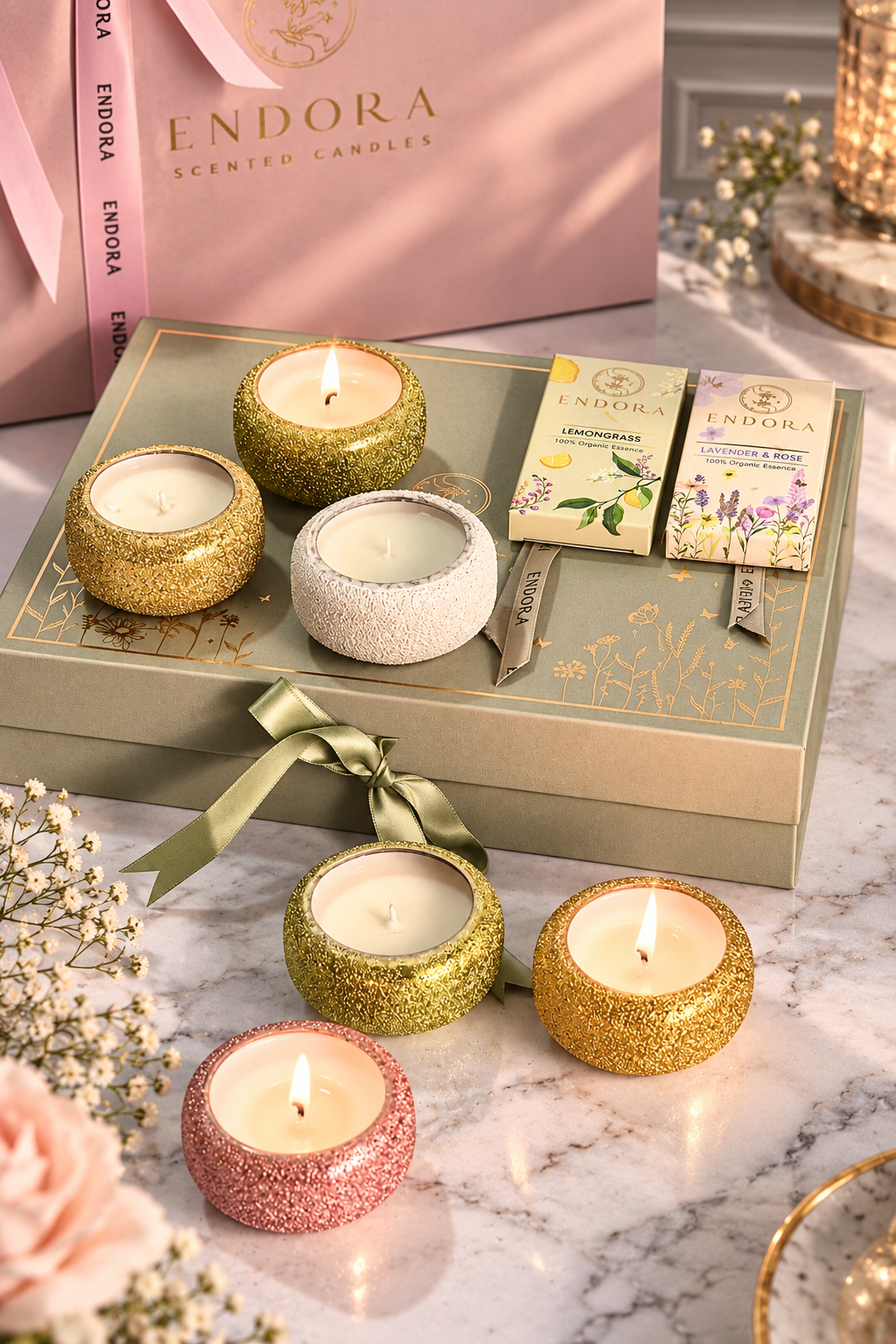 Crinkle Glow Diya Gift Set + 2 Scented Wax Tablets