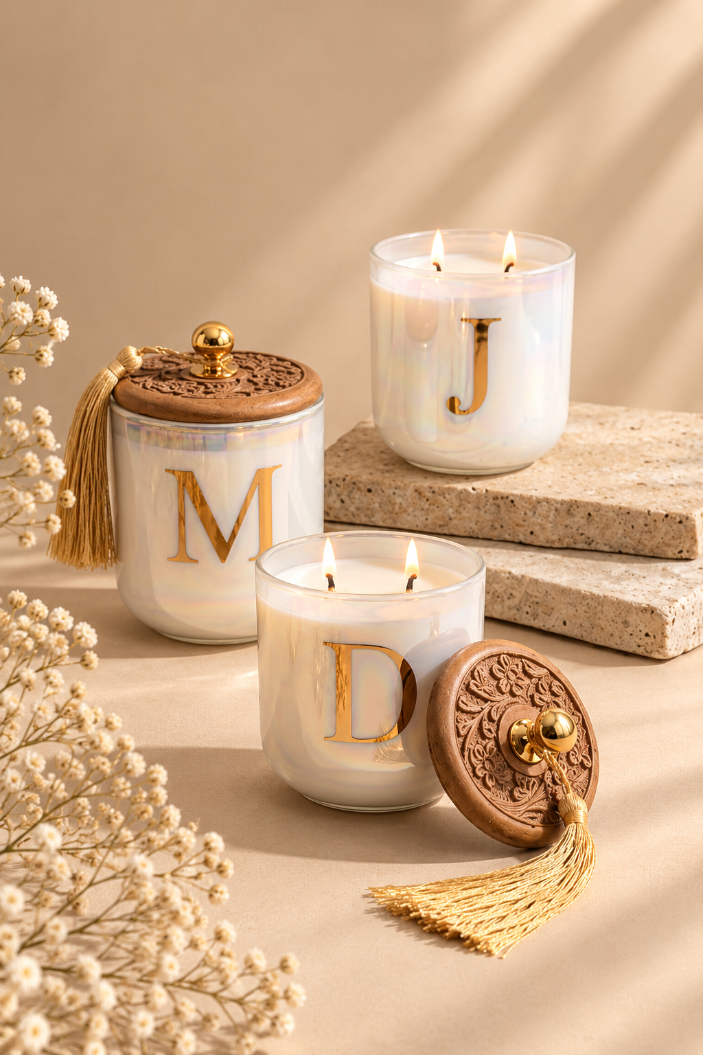 The Wooden Hand-Carved Lid Initials Collection | Scented Candle