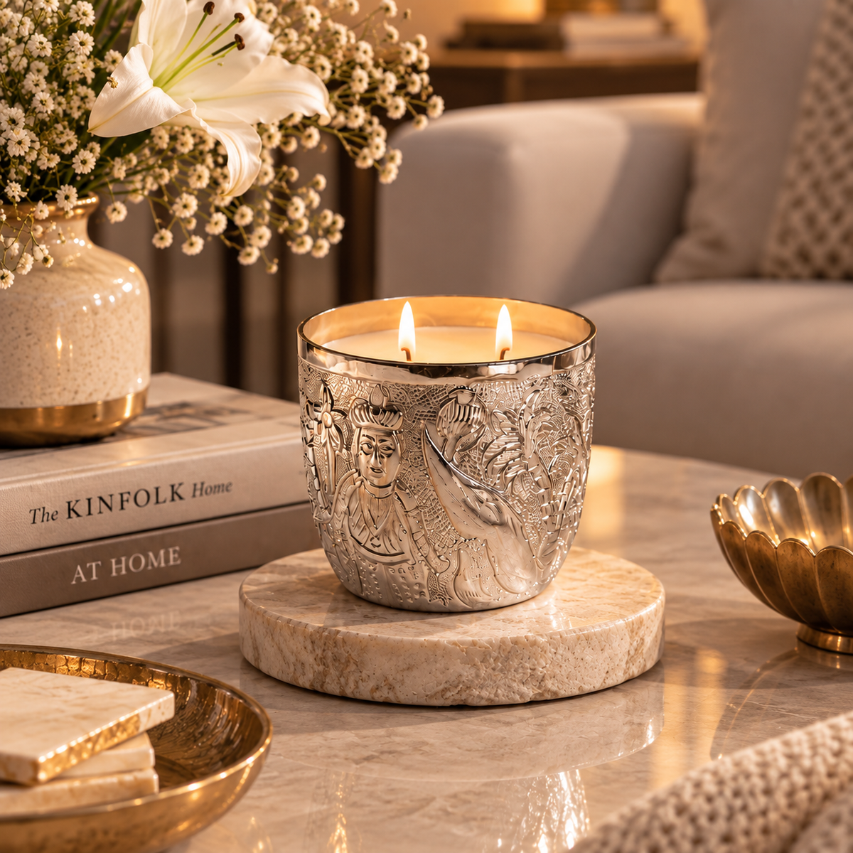 The Noor Collection- Hand Etched Silver Metal Luxury Candles