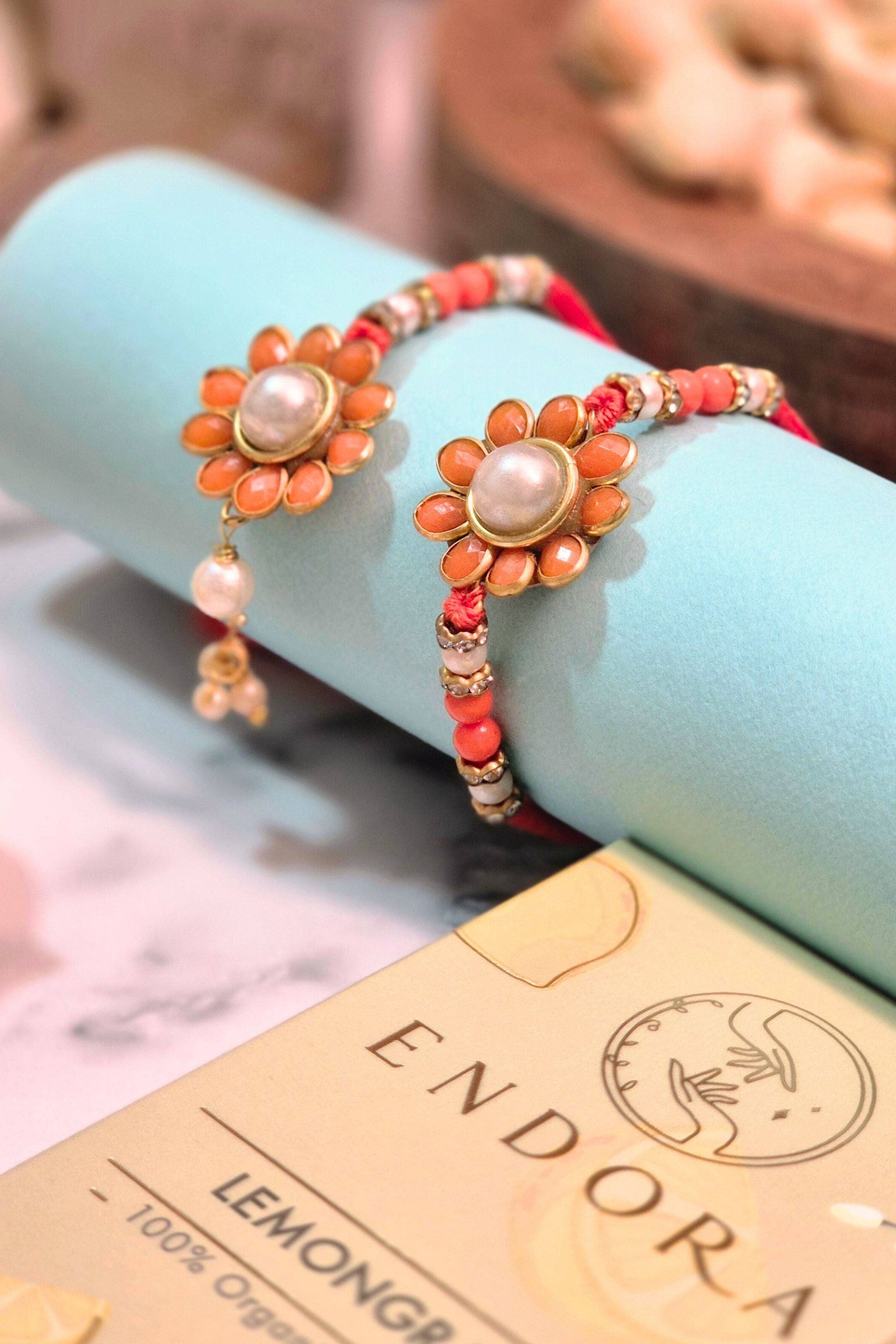 Rakhi Special Gift Box  | 2 lotus urli  + Bhaiya bhabhi rakhi + Wax tablet