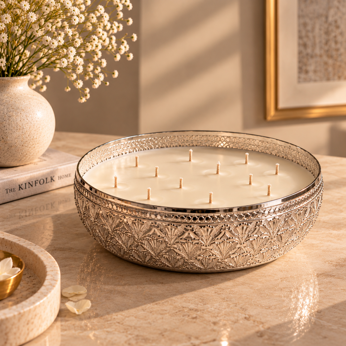 The Noor Collection- Hand Etched Silver Metal Luxury Candles