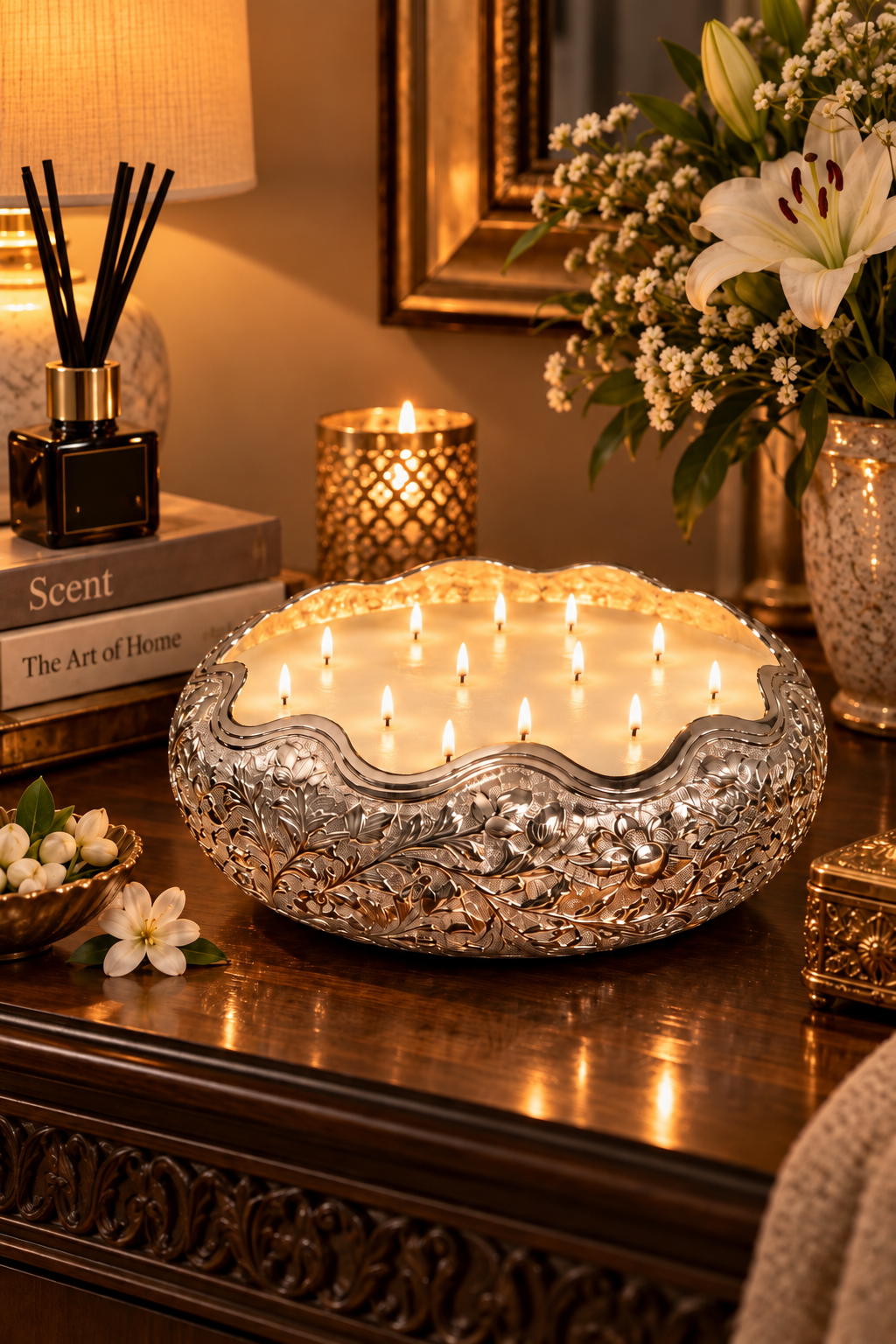 Flora Argentum Grand | Hand-etched Footed silver Urli