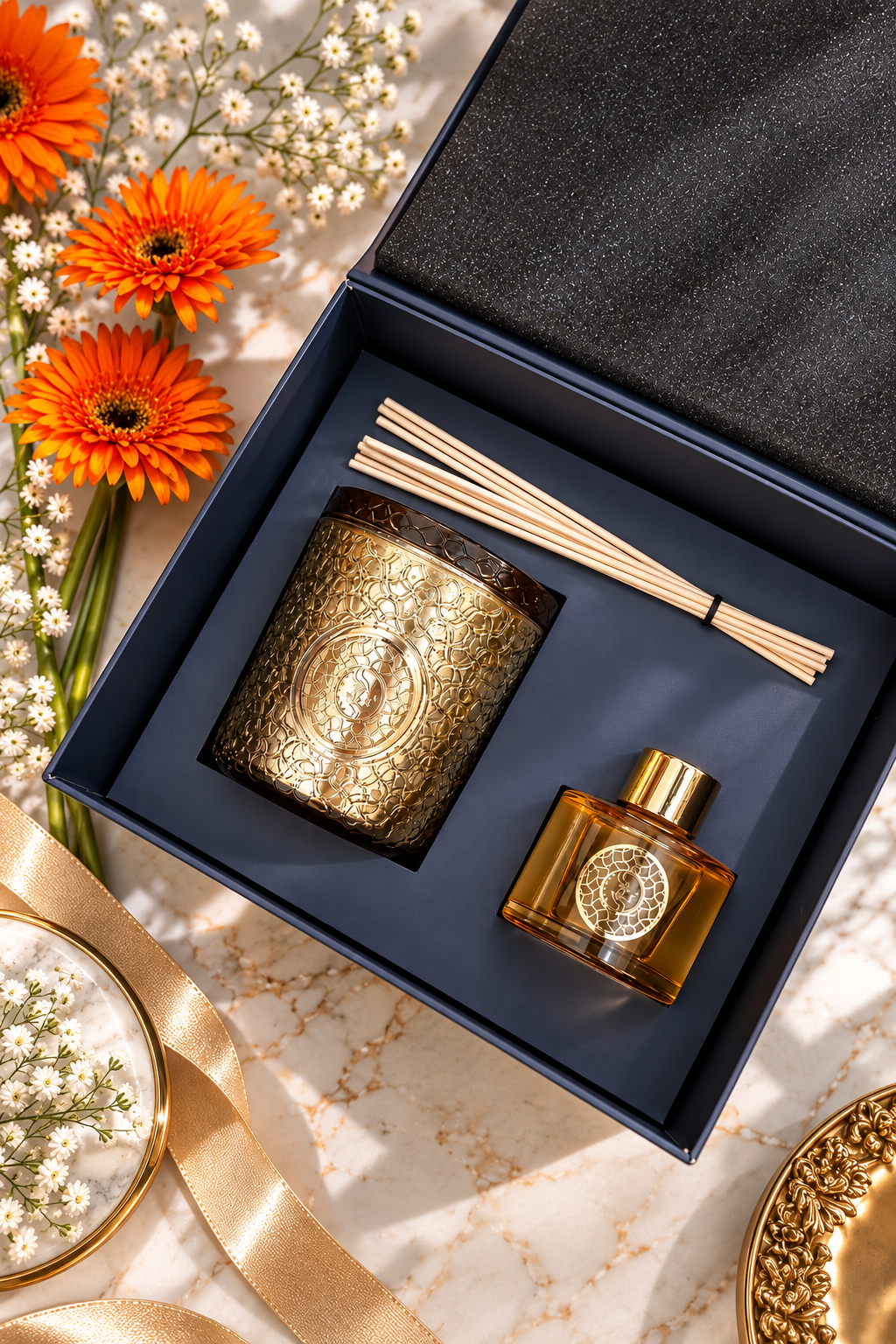 Endora Signature gold candle + Diffuser set