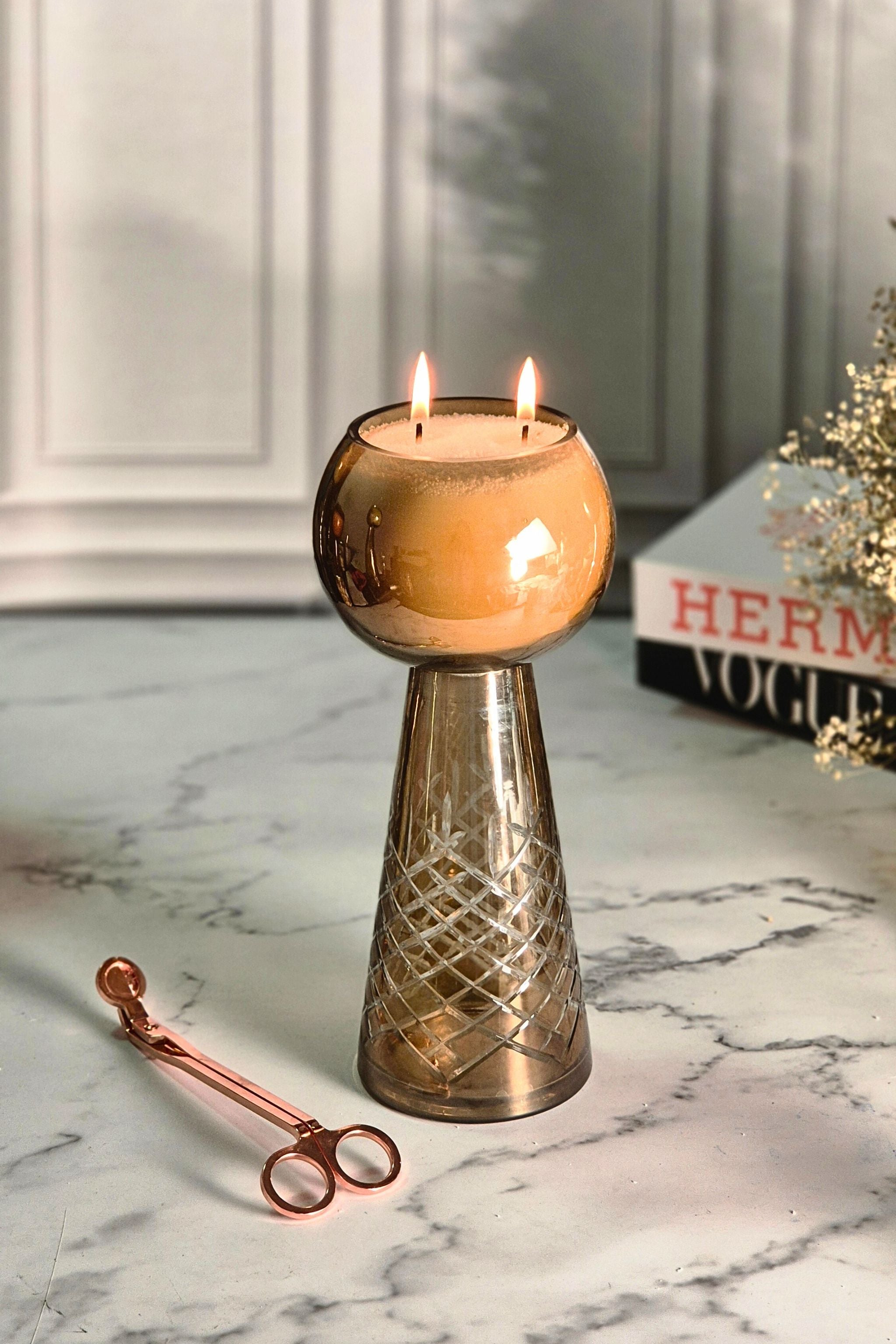 Luxe Luminance Pedestal Candles | Crystal Amber Glass