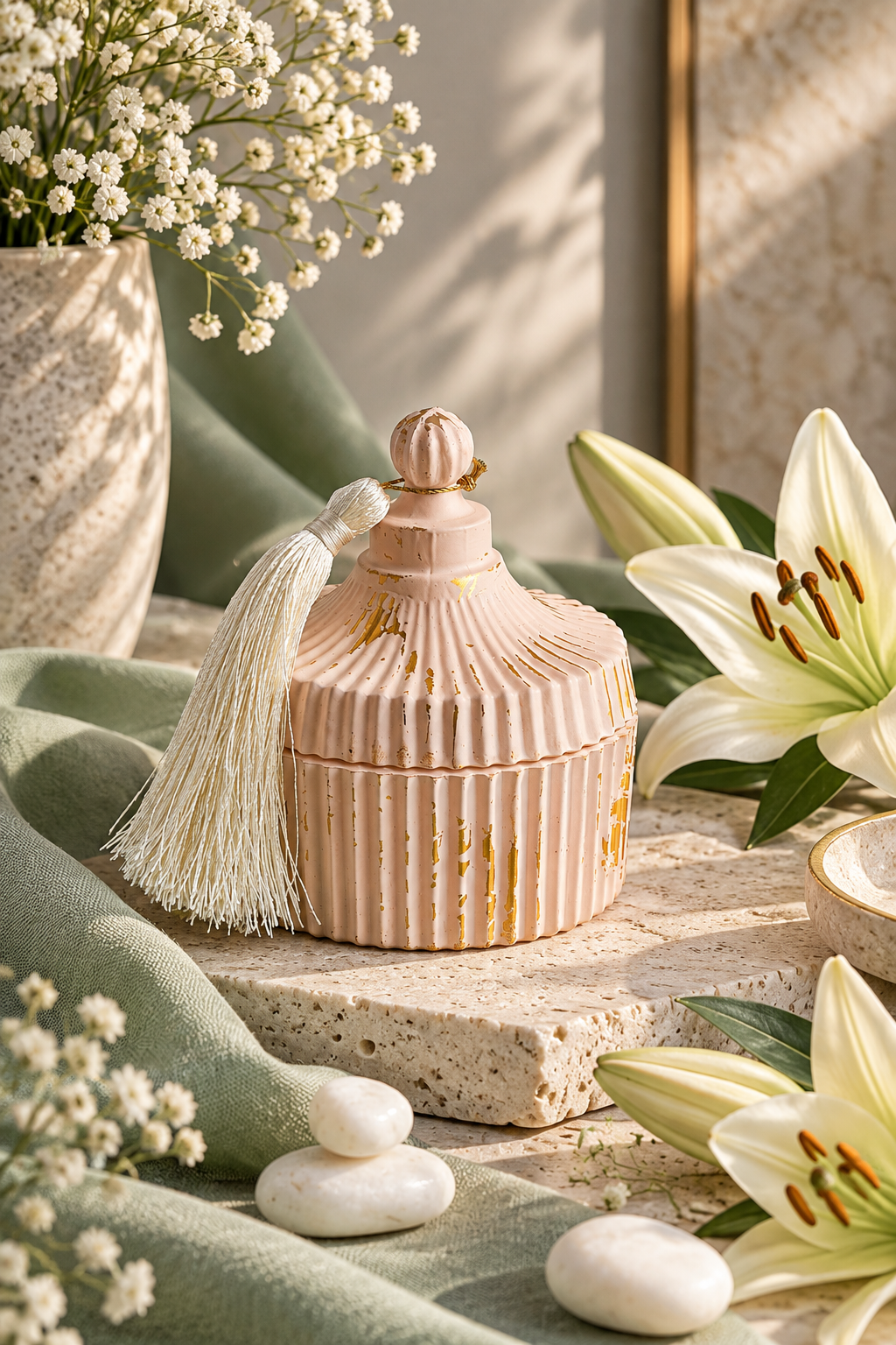 Pink Candy Tassel Jar Candle + 2 Scented Wax Tablets