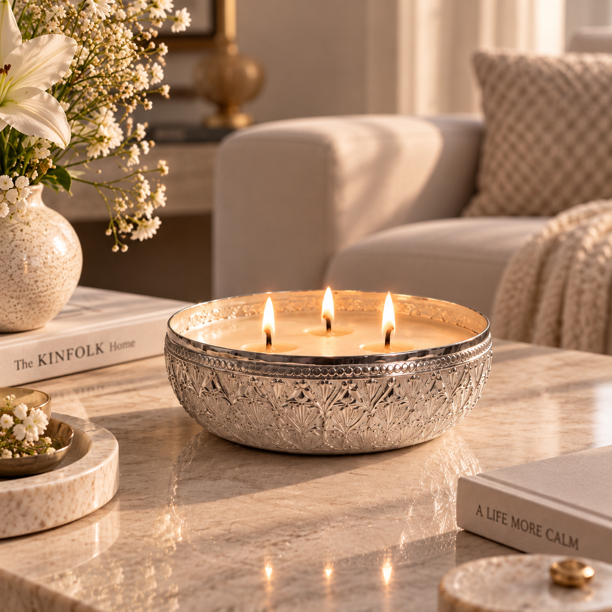 The Noor Collection- Hand Etched Silver Metal Luxury Candles
