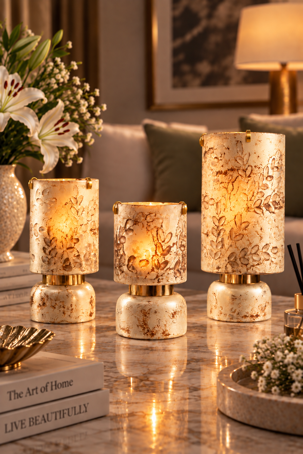 Autumn Pearl Antique Hurricanes | Pillar candle holder